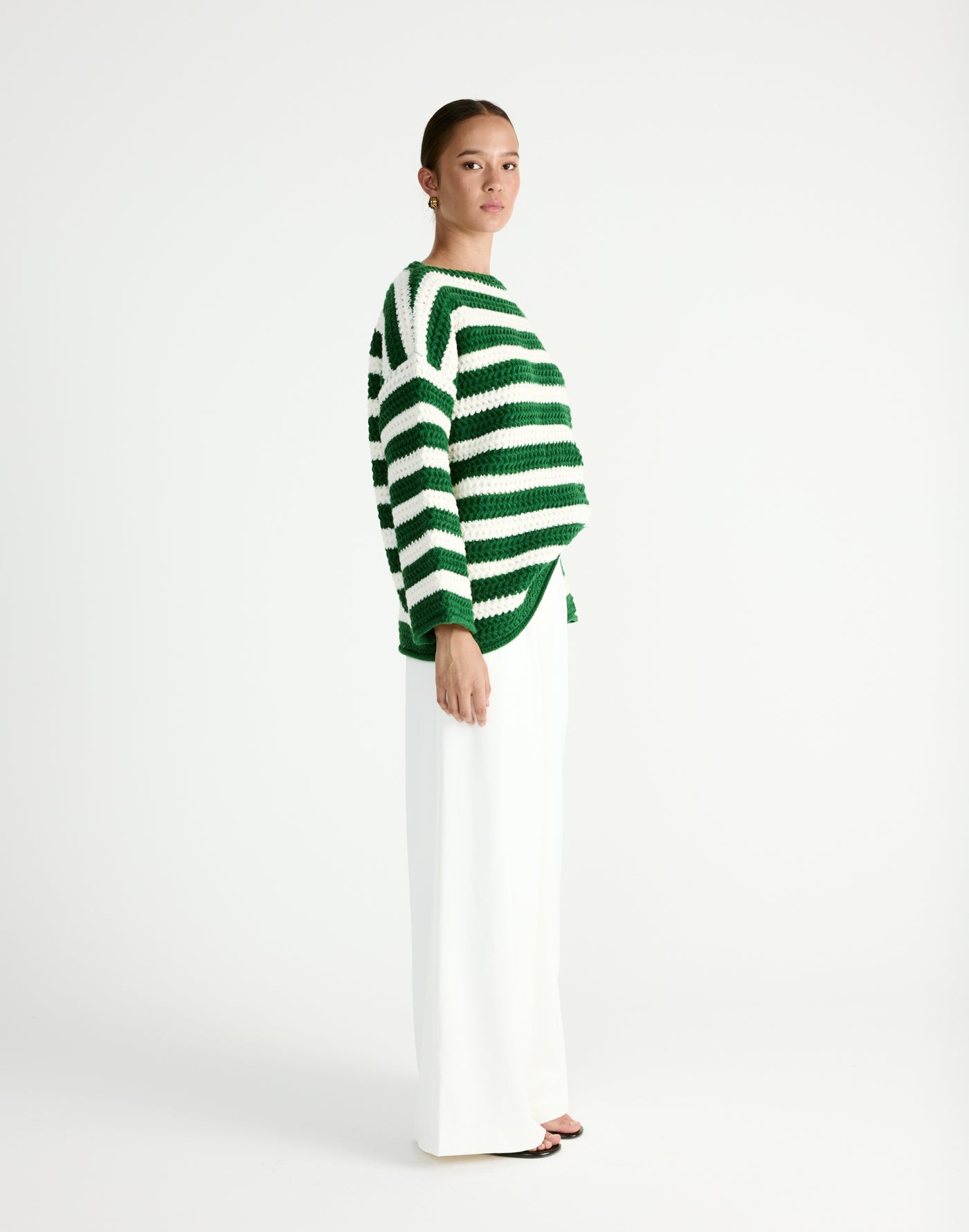 Everton Sweater (Green/Cream) - Striped Knit Sweater - Women's Outerwear - Charcoal Clothing