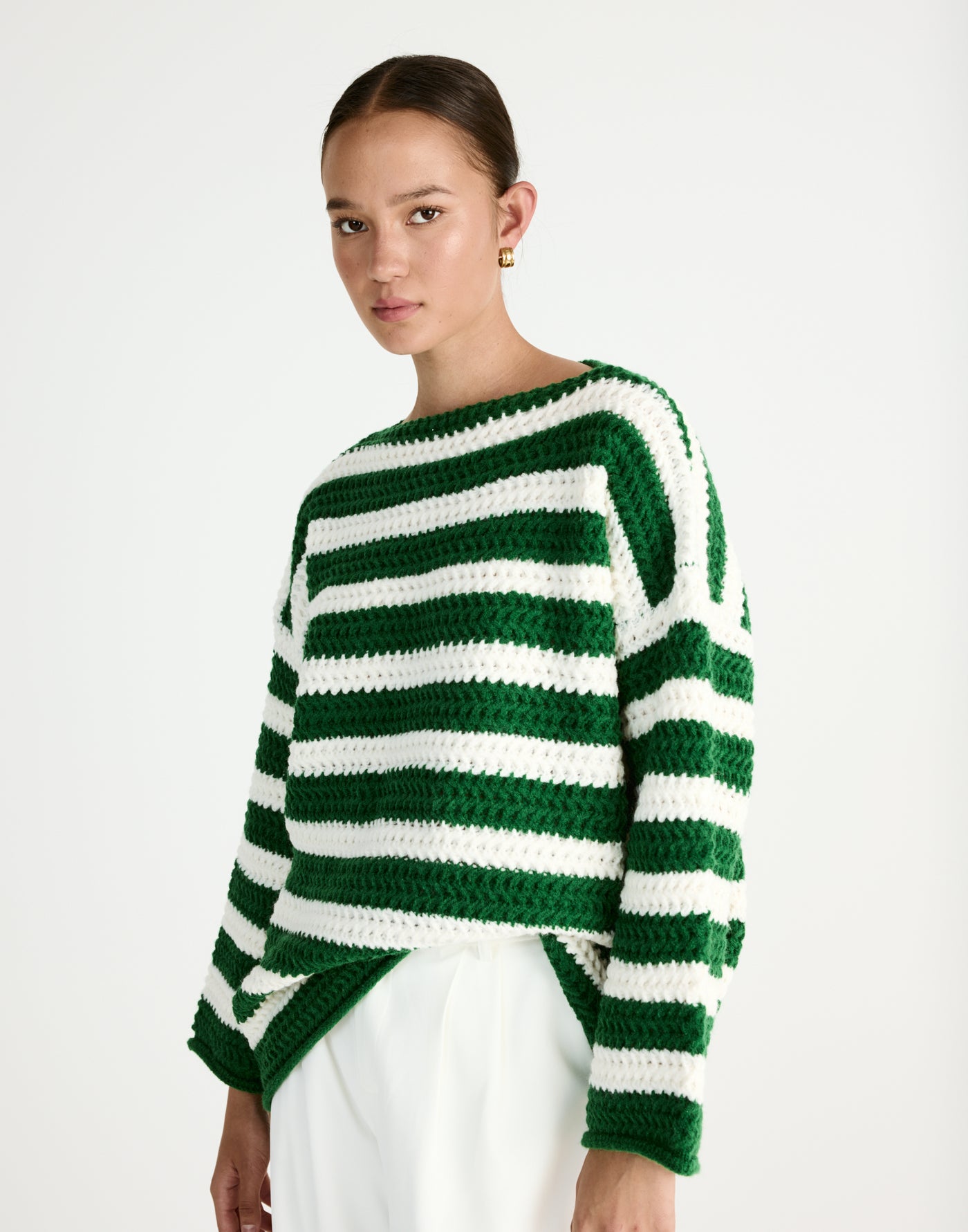 Everton Sweater (Green/Cream) - Striped Knit Sweater - Women's Outerwear - Charcoal Clothing