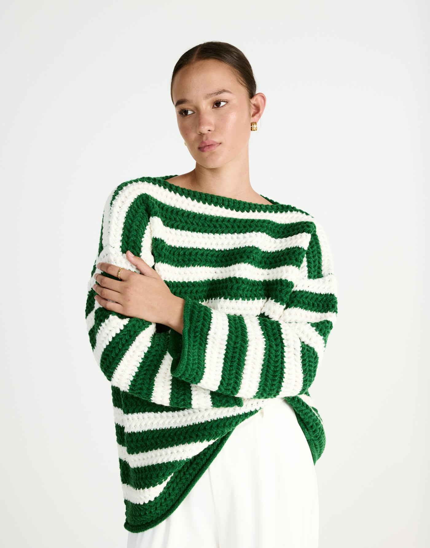 Everton Sweater (Green/Cream) - Striped Knit Sweater - Women's Outerwear - Charcoal Clothing
