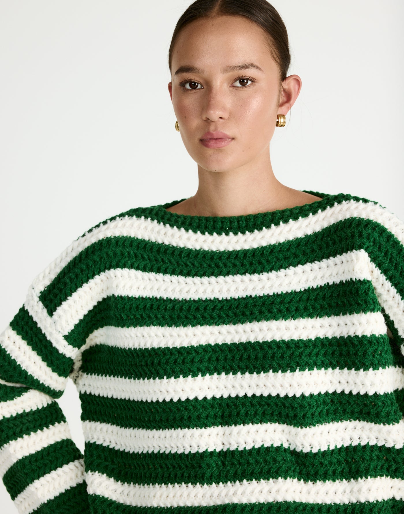 Everton Sweater (Green/Cream) - Striped Knit Sweater - Women's Outerwear - Charcoal Clothing