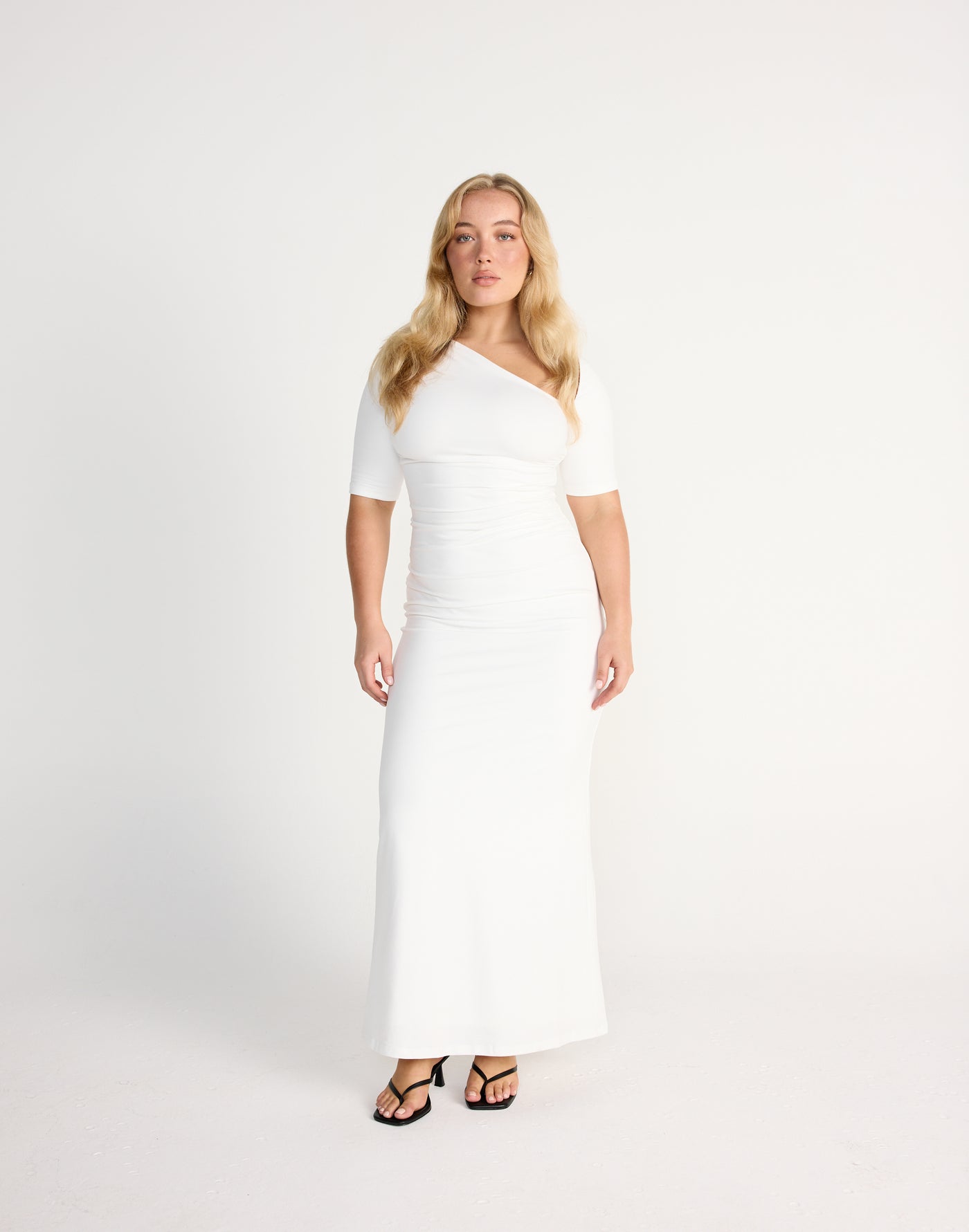 Vilma Maxi Dress (White) | CHARCOAL Exclusive - Asymmetrical Neckline - Women's Dress - Charcoal Clothing