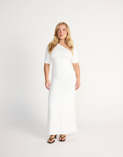 Vilma Maxi Dress (White) | CHARCOAL Exclusive - Asymmetrical Neckline - Women's Dress - Charcoal Clothing