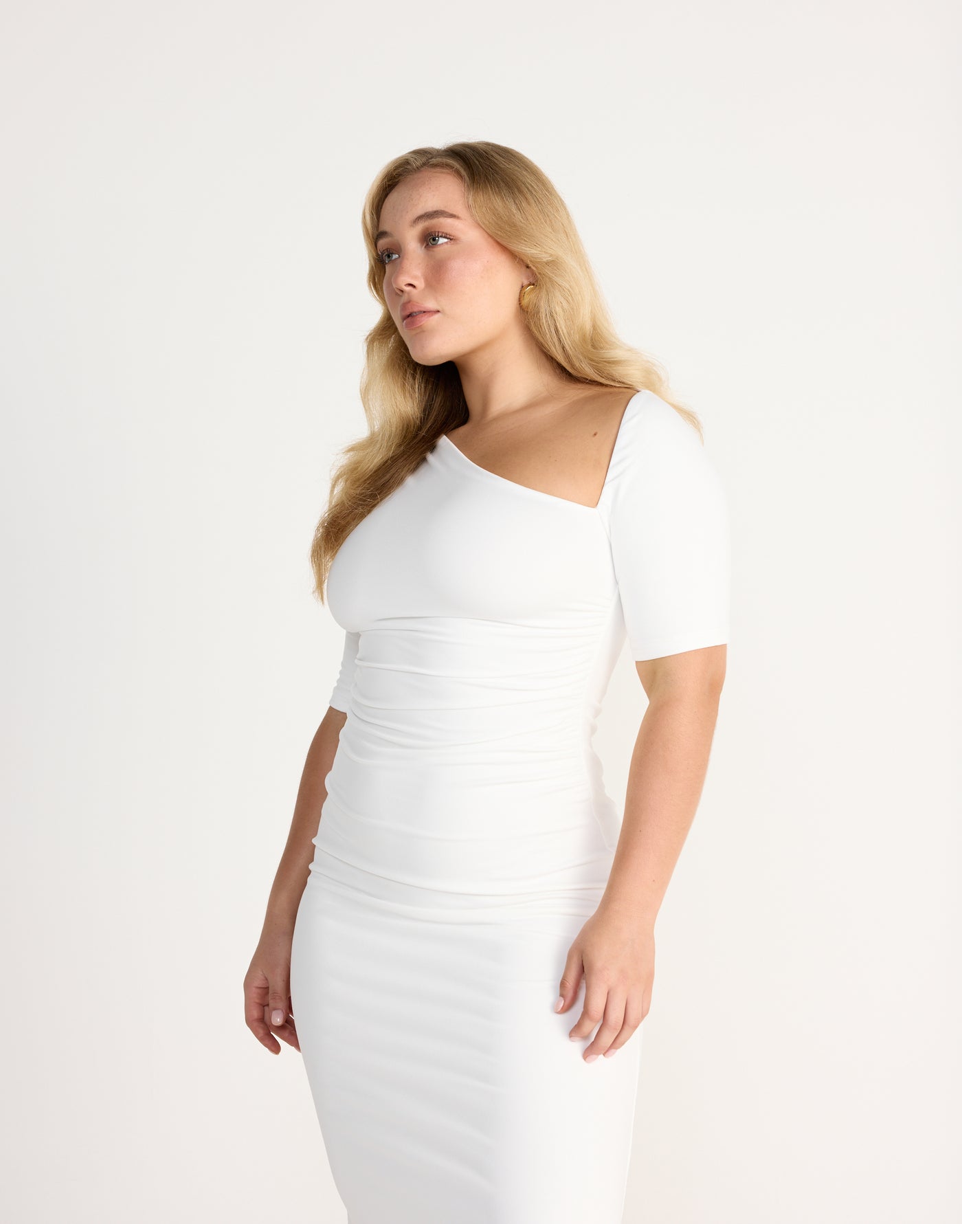 Vilma Maxi Dress (White) | CHARCOAL Exclusive - Asymmetrical Neckline - Women's Dress - Charcoal Clothing