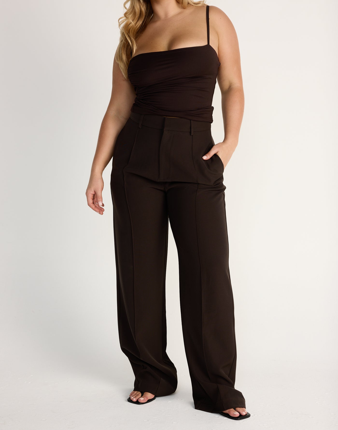 Vandelia Pants (Chocolate) | CHARCOAL EXCLUSIVE | High waisted straight leg workwear pants - Women's Pants - Charcoal Clothing