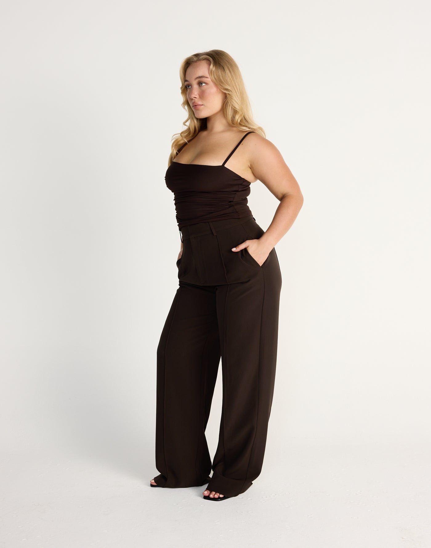 Vandelia Pants (Chocolate) | CHARCOAL EXCLUSIVE | High waisted straight leg workwear pants - Women's Pants - Charcoal Clothing
