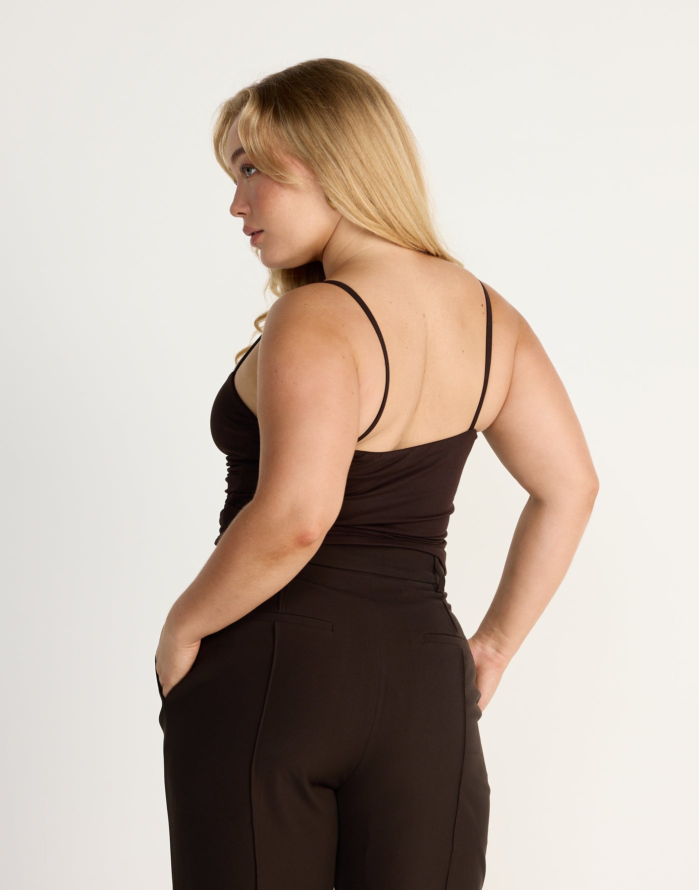 Mira Top (Chocolate)| CHARCOAL EXCLUSIVE | Jersey Fabrication Ruched Singlet Top - Women's Top - Charcoal Clothing