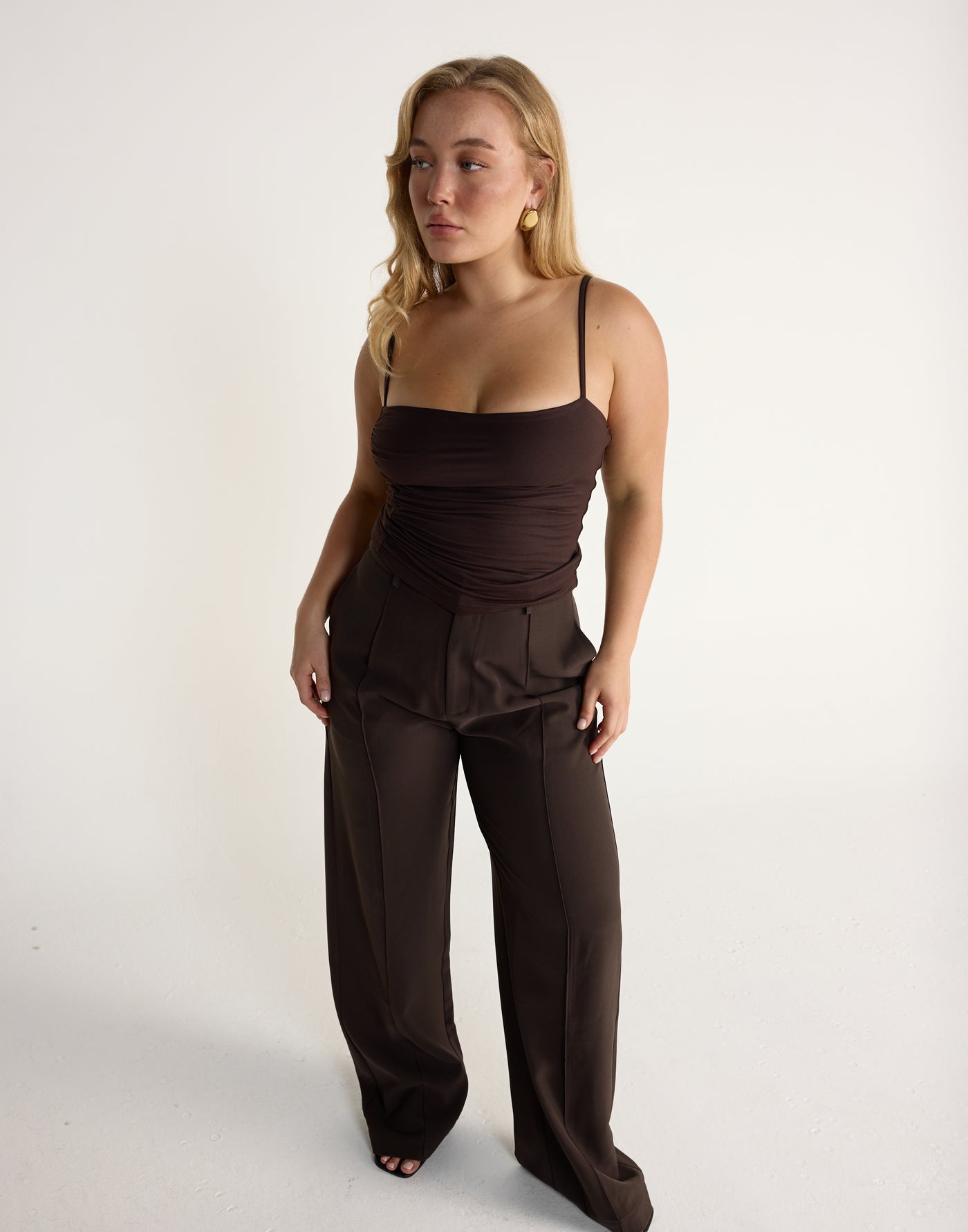 Vandelia Pants (Chocolate) | CHARCOAL EXCLUSIVE | High waisted straight leg workwear pants - Women's Pants - Charcoal Clothing