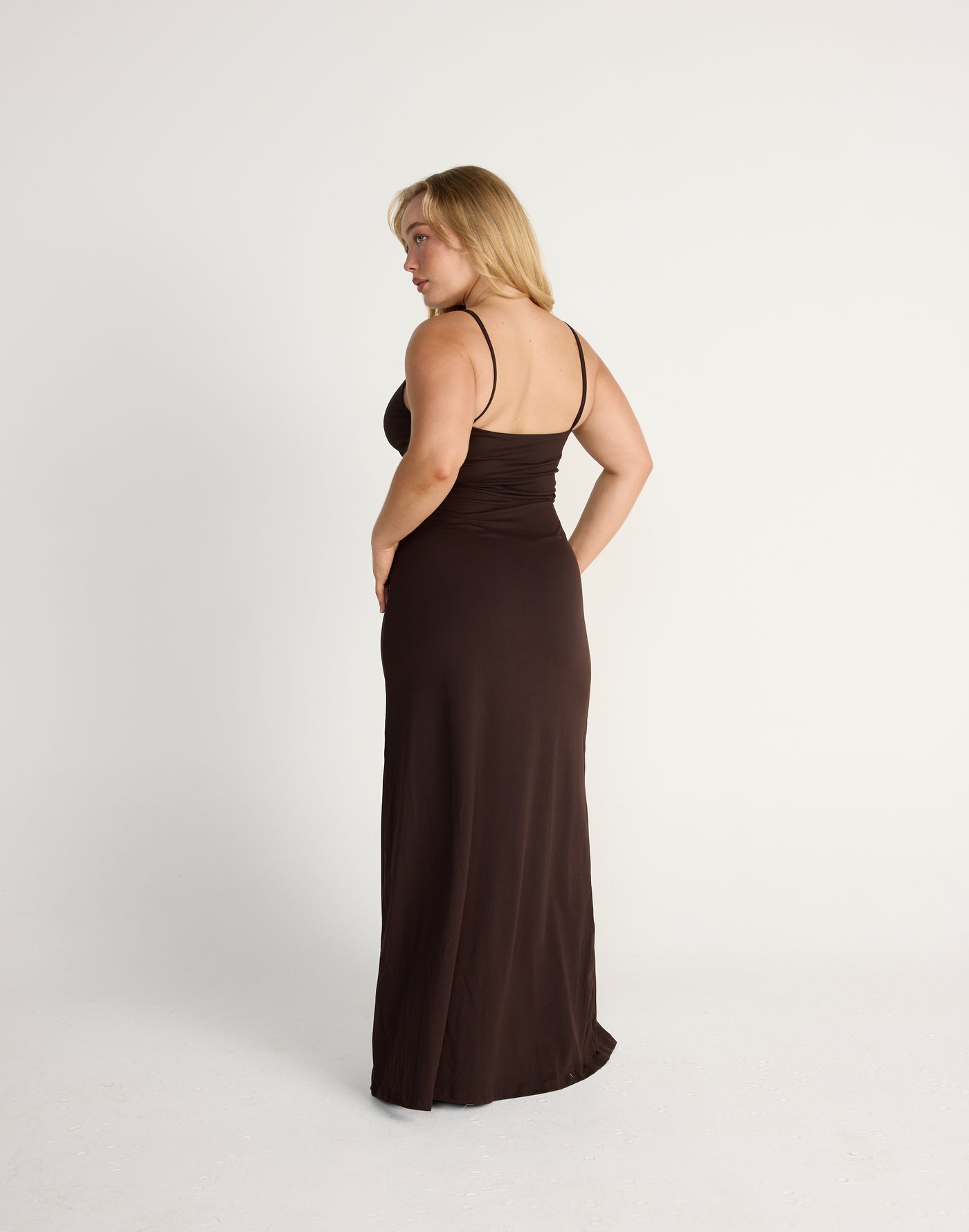Broken Hearts Maxi Dress (Chocolate) | CHARCOAL Exclusive - Diagonal Ruched Detail Jersey Maxi - Women's Dress - Charcoal Clothing