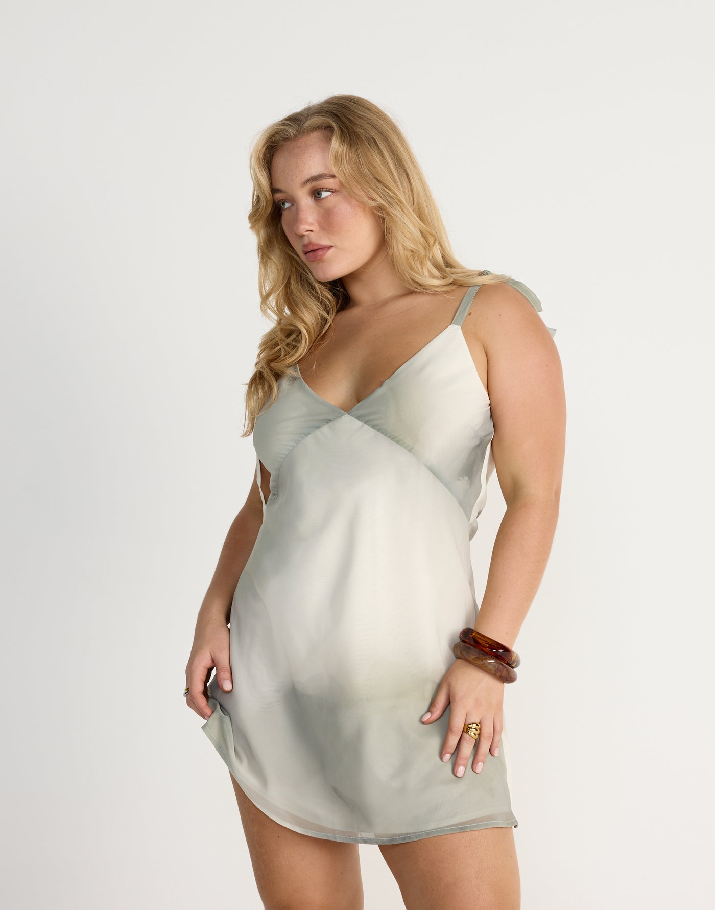 Adrina Mini Dress (Sage) | CHARCOAL Exclusive - V Neckline Tie Up Straps Flowy Mini Dress - Women's Dress - Charcoal Clothing