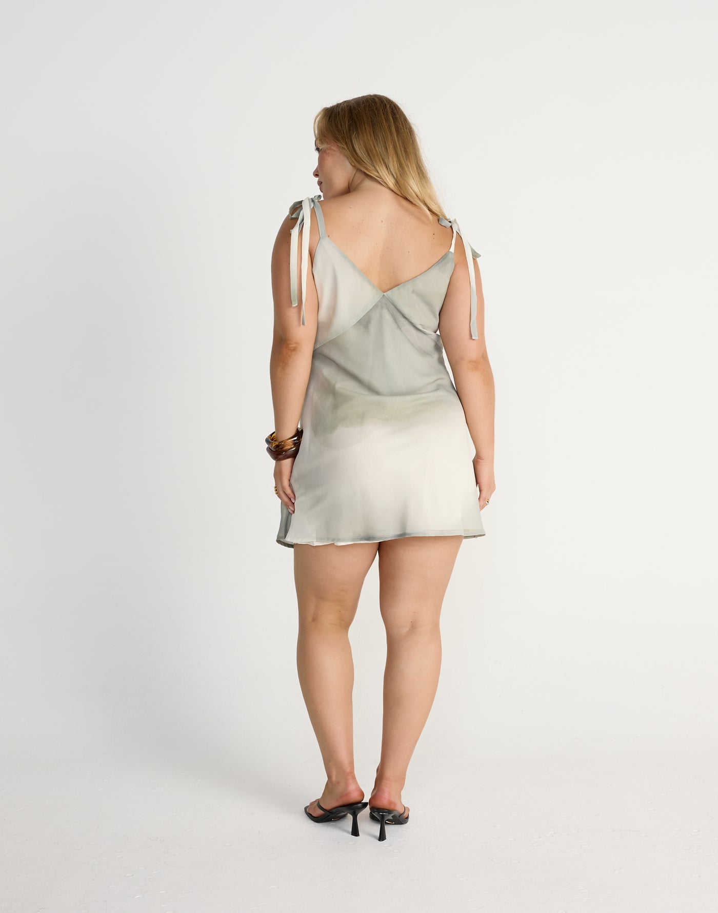 Adrina Mini Dress (Sage) | CHARCOAL Exclusive - V Neckline Tie Up Straps Flowy Mini Dress - Women's Dress - Charcoal Clothing