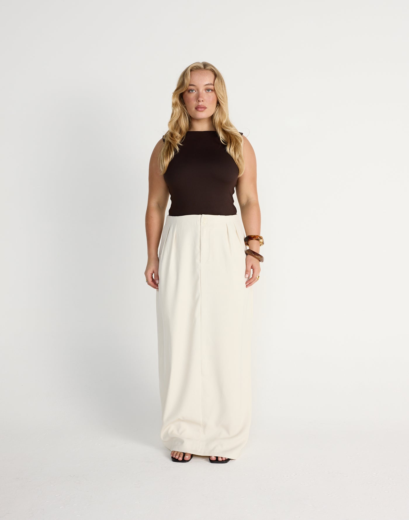 Alda Top (Chocolate) - Boat Neckline Jersey Bodycon Top - Women's Top - Charcoal Clothing