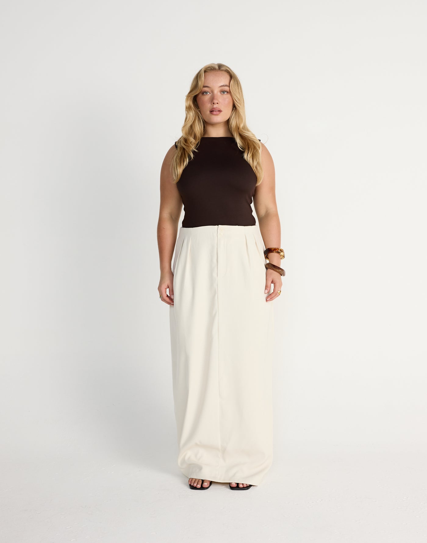 Alda Top (Chocolate) - Boat Neckline Jersey Bodycon Top - Women's Top - Charcoal Clothing