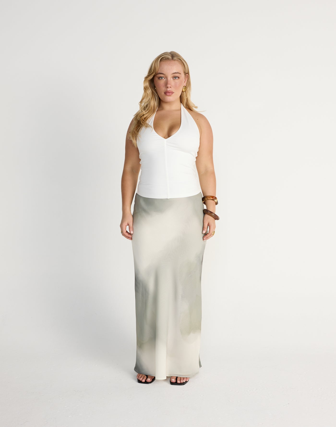 Marina Top (White) | CHARCOAL EXCLUSIVE | Halter Neckline Jersey Fabrication Fitted Top - Women's Top - Charcoal Clothing