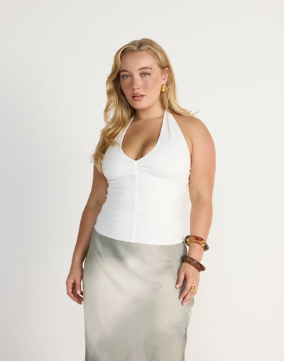 Marina Top (White) | CHARCOAL EXCLUSIVE | Halter Neckline Jersey Fabrication Fitted Top - Women's Top - Charcoal Clothing