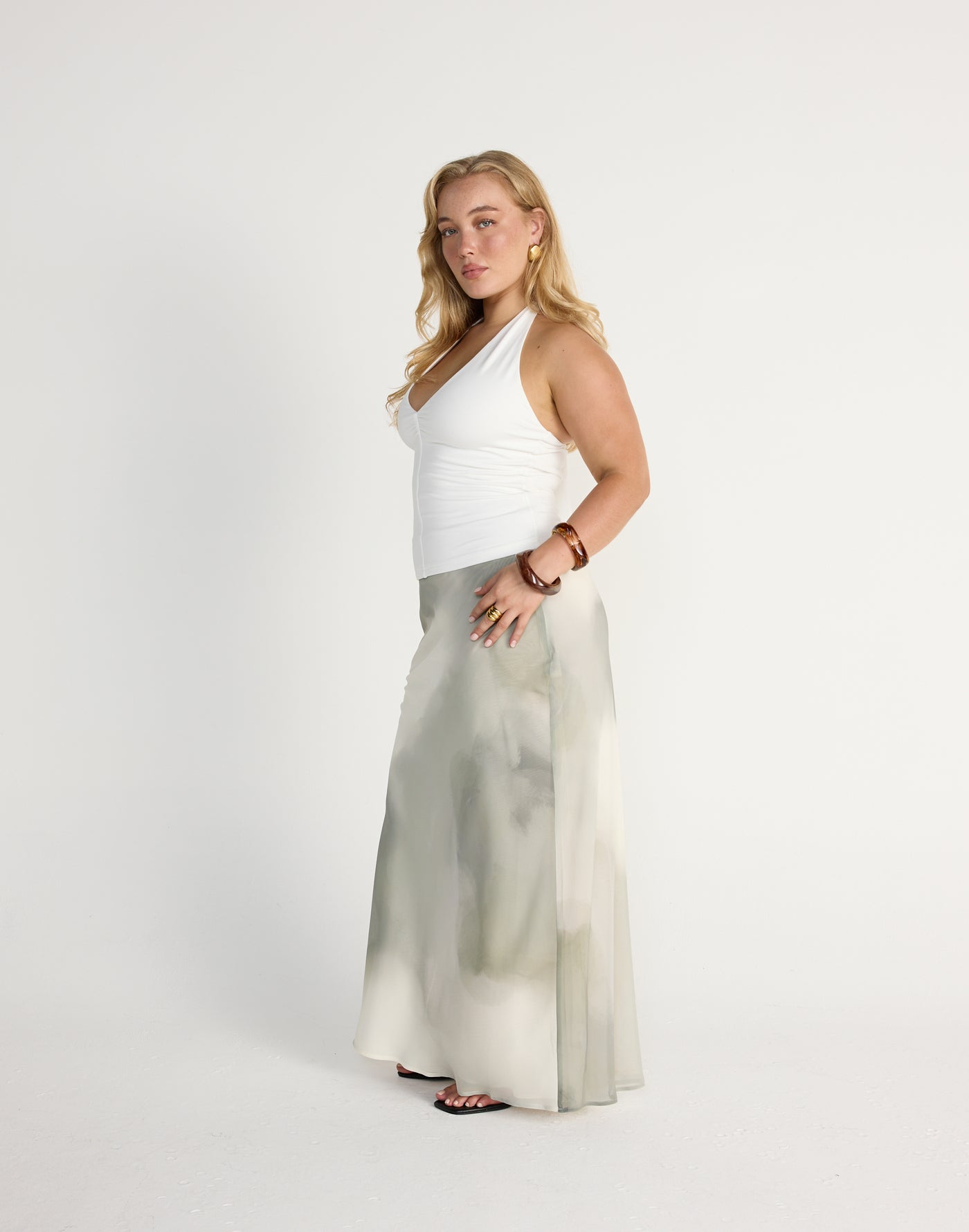 Marina Top (White) | CHARCOAL EXCLUSIVE | Halter Neckline Jersey Fabrication Fitted Top - Women's Top - Charcoal Clothing