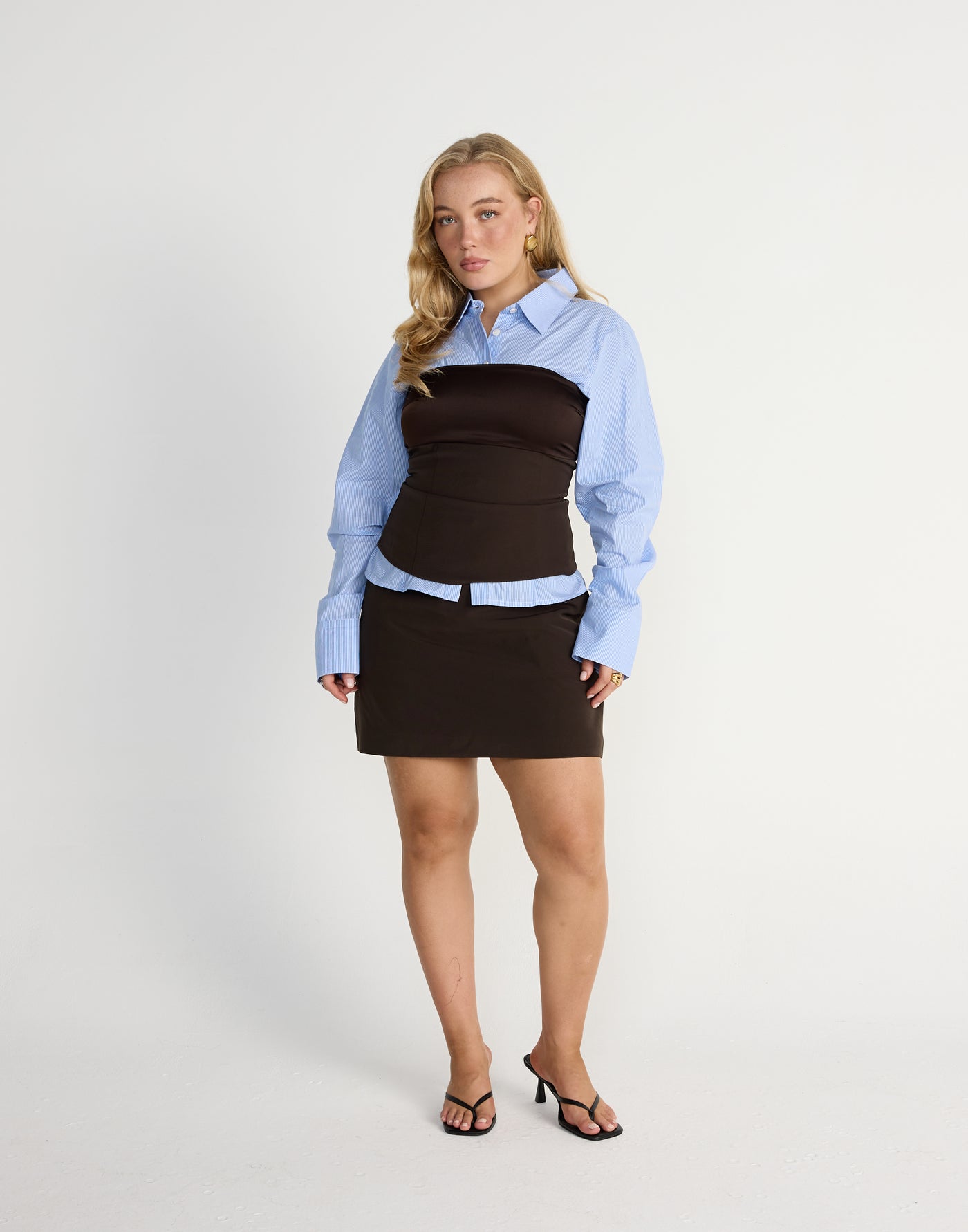 Teri Long Sleeve Shirt (Blue/ White Stripe) | CHARCOAL CLOTHING | Button Up Stripe Fitted Top - Women's Shirt - Charcoal Clothing