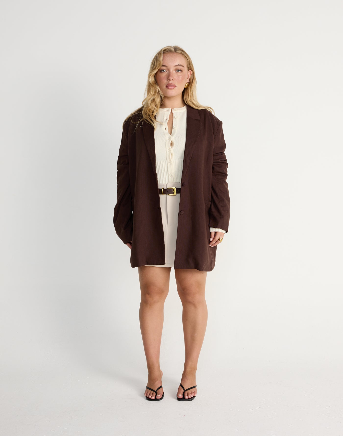 Bradshaw Blazer (Chocolate) | CHARCOAL EXCLUSIVE | Linen Blend Oversized Blazer - Women's Outerwear - Charcoal Clothing