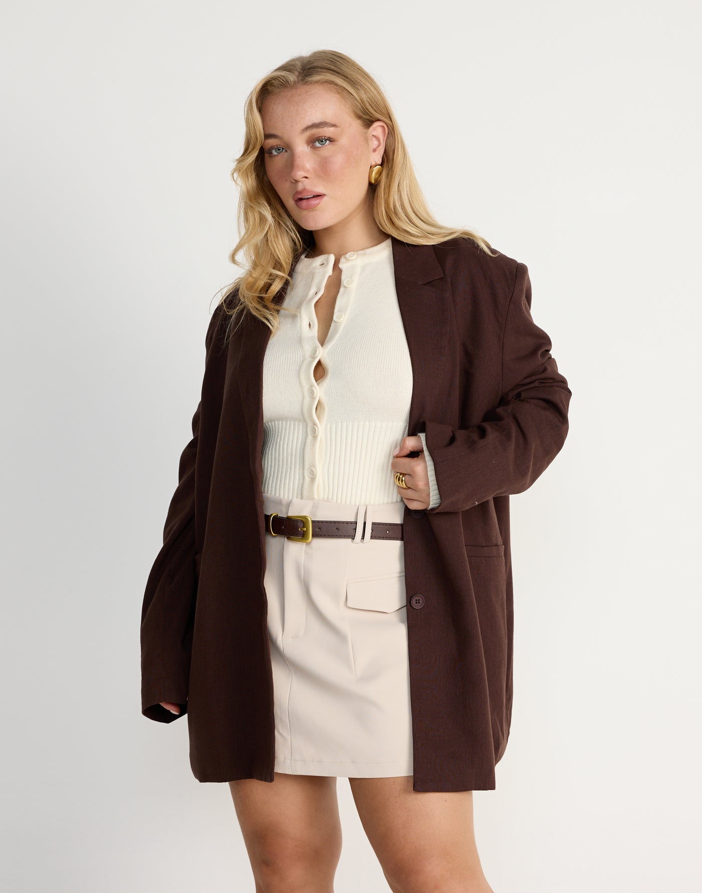 Bradshaw Blazer (Chocolate) | CHARCOAL EXCLUSIVE | Linen Blend Oversized Blazer - Women's Outerwear - Charcoal Clothing