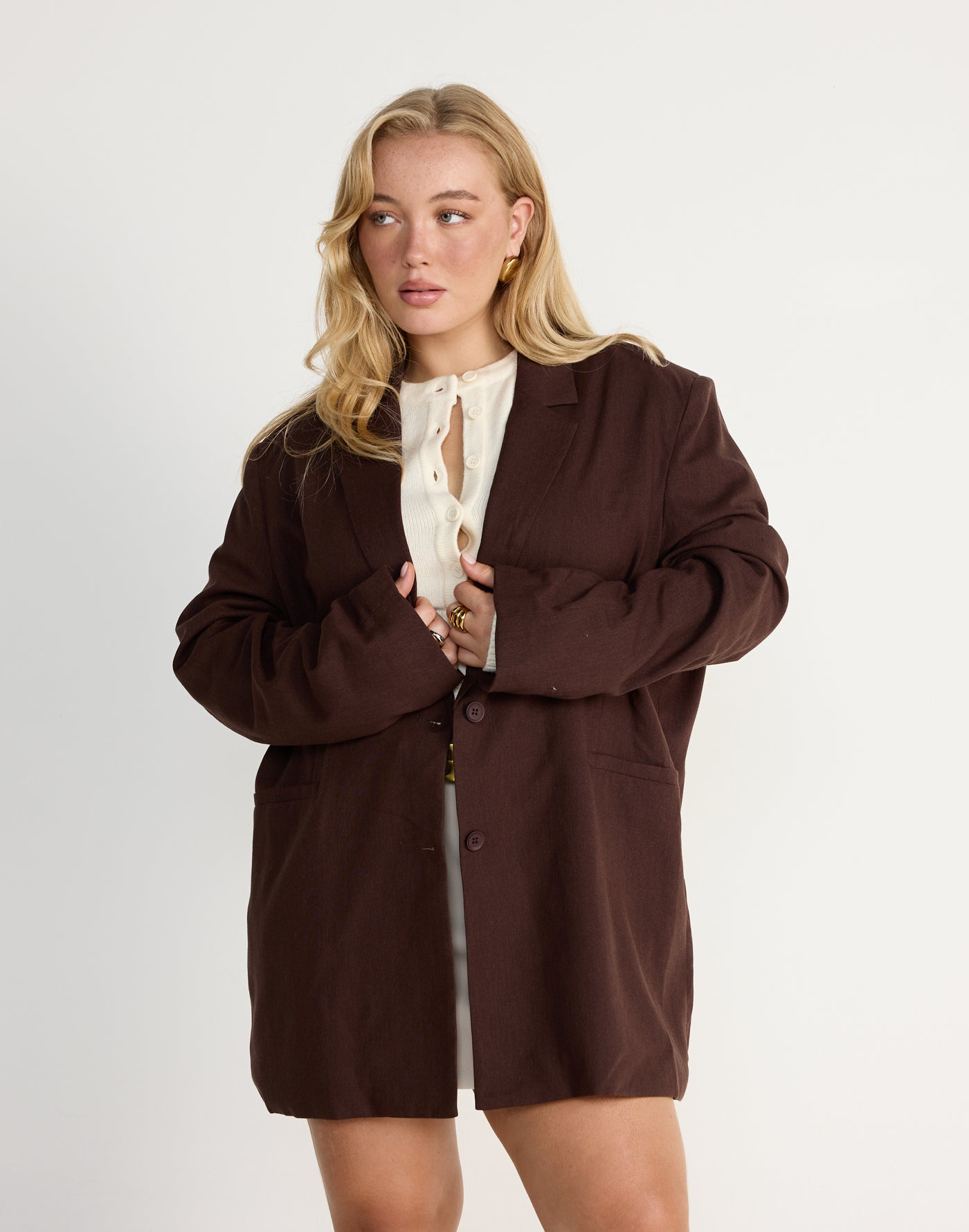 Bradshaw Blazer (Chocolate) | CHARCOAL EXCLUSIVE | Linen Blend Oversized Blazer - Women's Outerwear - Charcoal Clothing