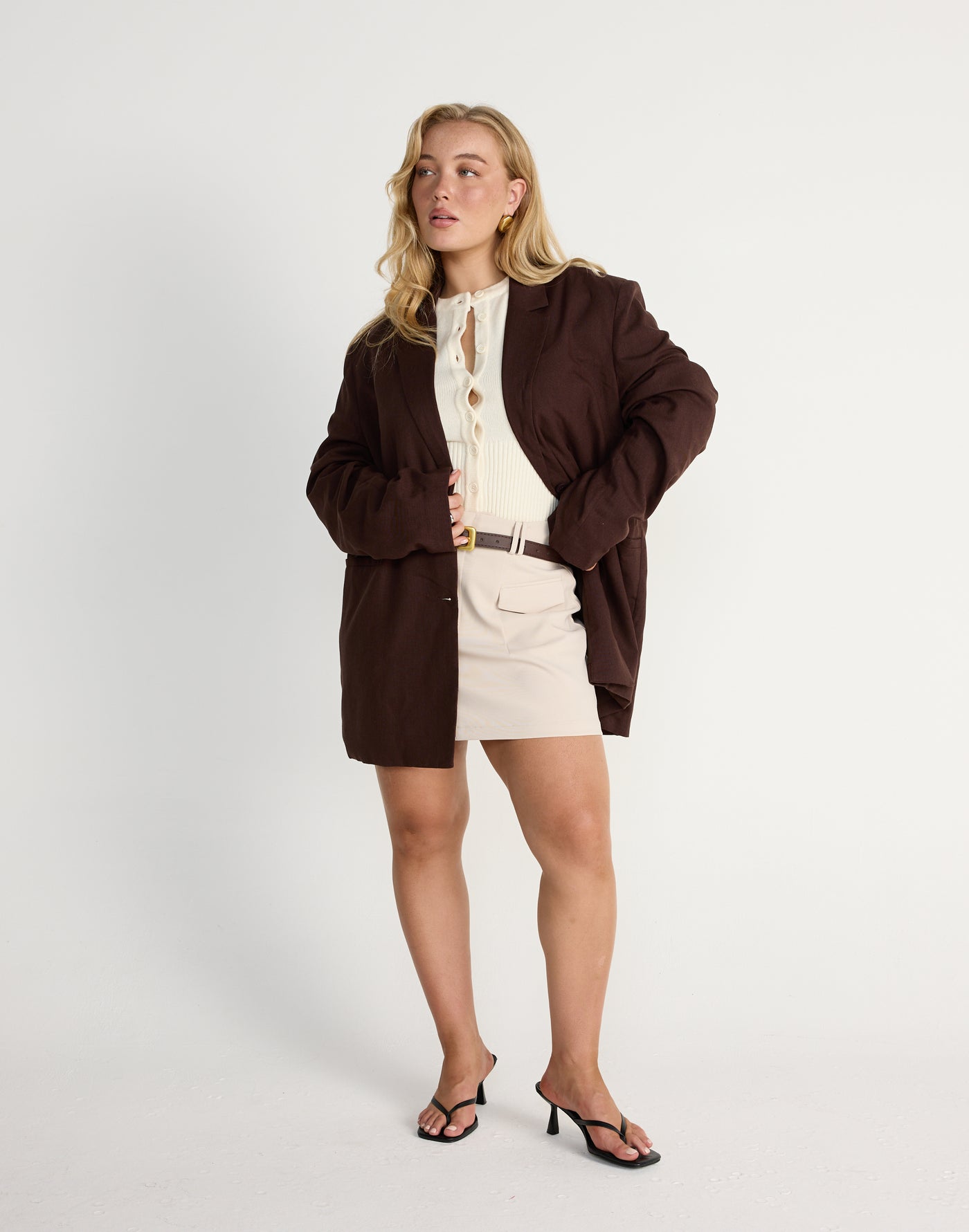 Bradshaw Blazer (Chocolate) | CHARCOAL EXCLUSIVE | Linen Blend Oversized Blazer - Women's Outerwear - Charcoal Clothing