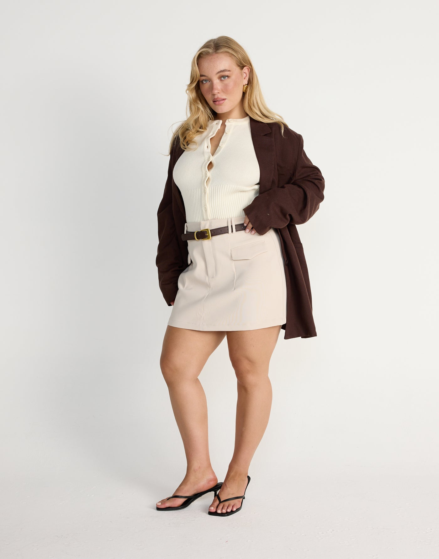 Sherin Mini Skirt (Oat) | CHARCOAL Exclusive - Pocket Detail Mini Skirt - Women's Skirt - Charcoal Clothing