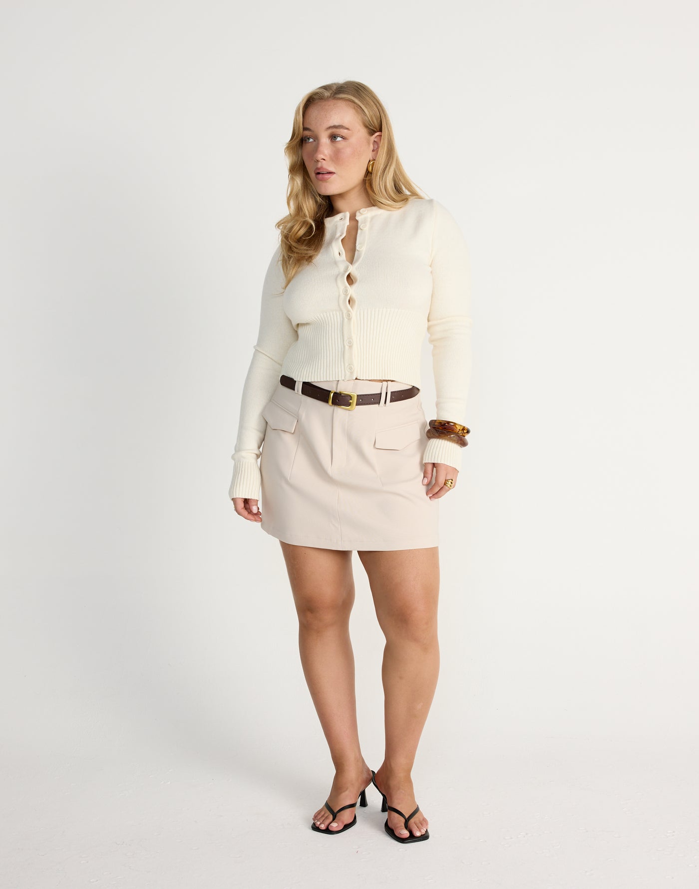 Sherin Mini Skirt (Oat) | CHARCOAL Exclusive - Pocket Detail Mini Skirt - Women's Skirt - Charcoal Clothing