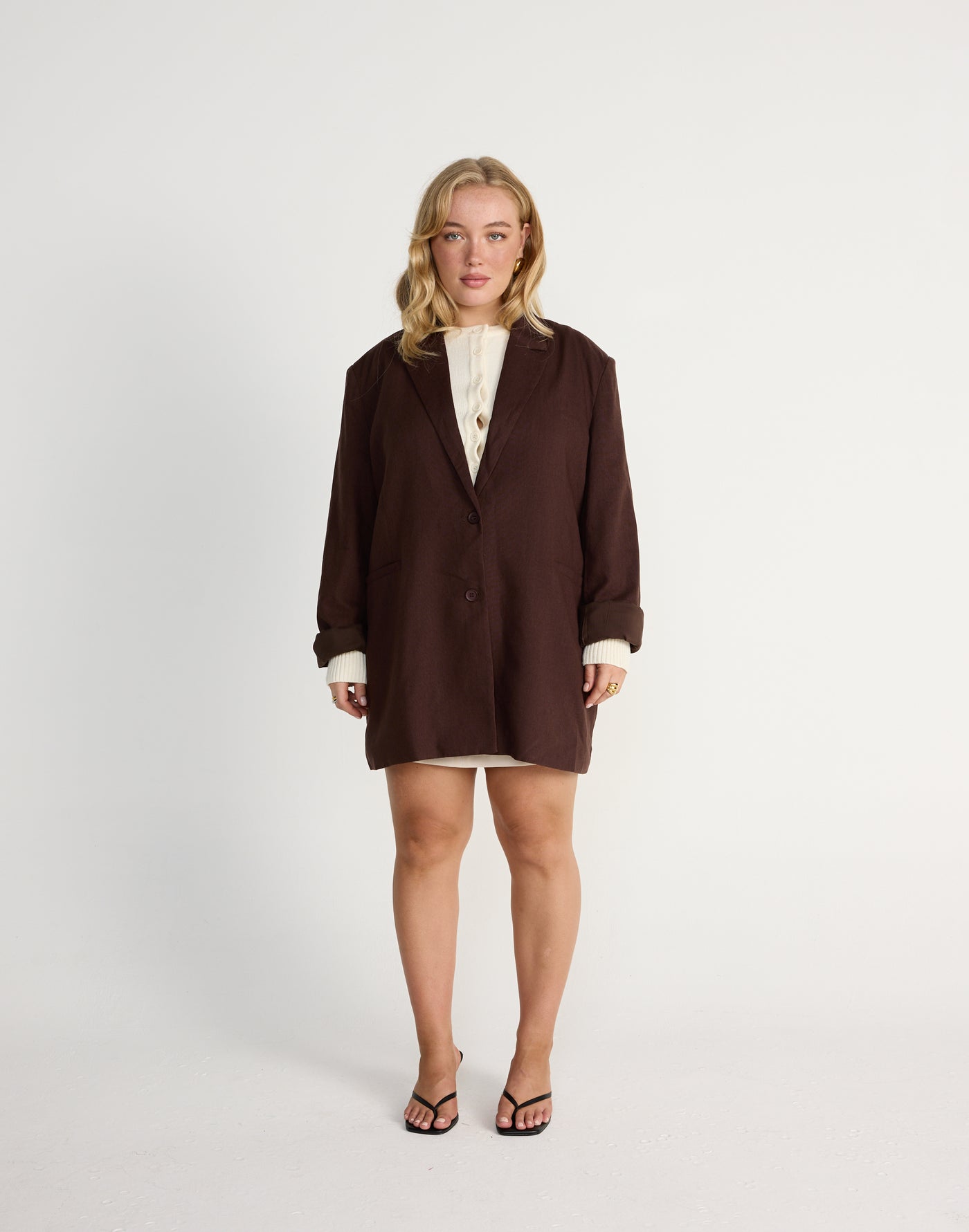 Bradshaw Blazer (Chocolate) | CHARCOAL EXCLUSIVE | Linen Blend Oversized Blazer - Women's Outerwear - Charcoal Clothing