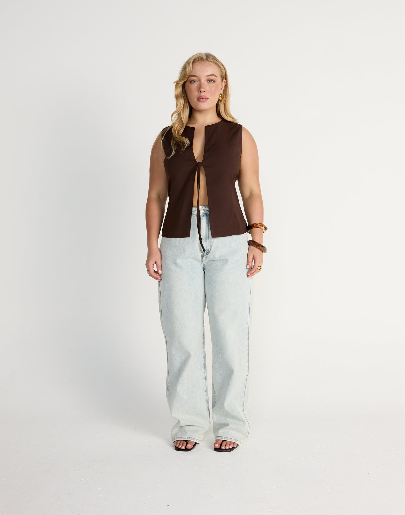 Caisey Top (Chocolate) | CHARCOAL Exclusive - Open Tie Front Detail Top - Women's Top - Charcoal Clothing