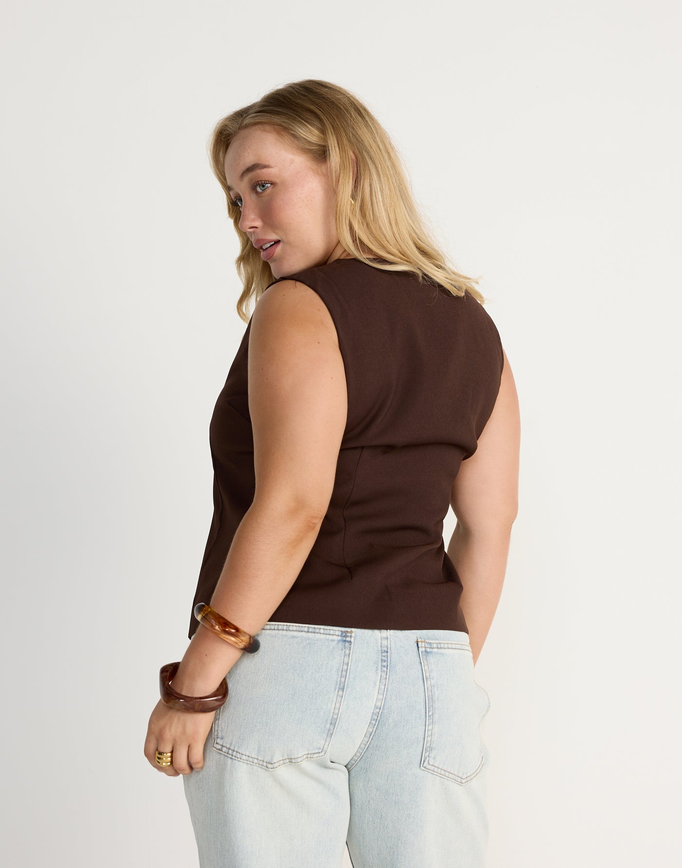 Caisey Top (Chocolate) | CHARCOAL Exclusive - Open Tie Front Detail Top - Women's Top - Charcoal Clothing