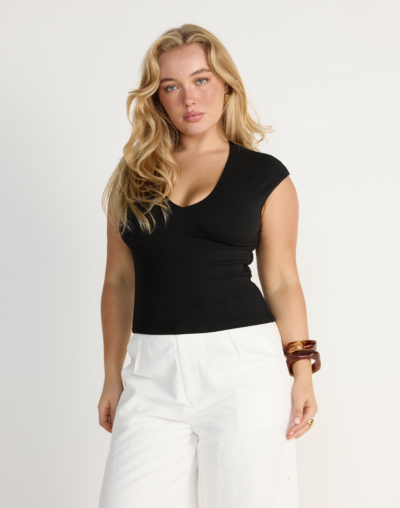 Deka Top (Black) | CHARCOAL EXCLUSIVE | V-neckline jersey fabrication fitted top - Women's Top - Charcoal Clothing