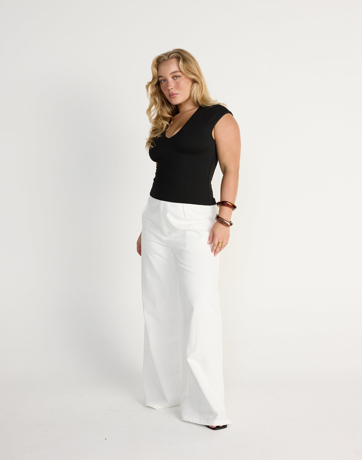 Deka Top (Black) | CHARCOAL EXCLUSIVE | V-neckline jersey fabrication fitted top - Women's Top - Charcoal Clothing