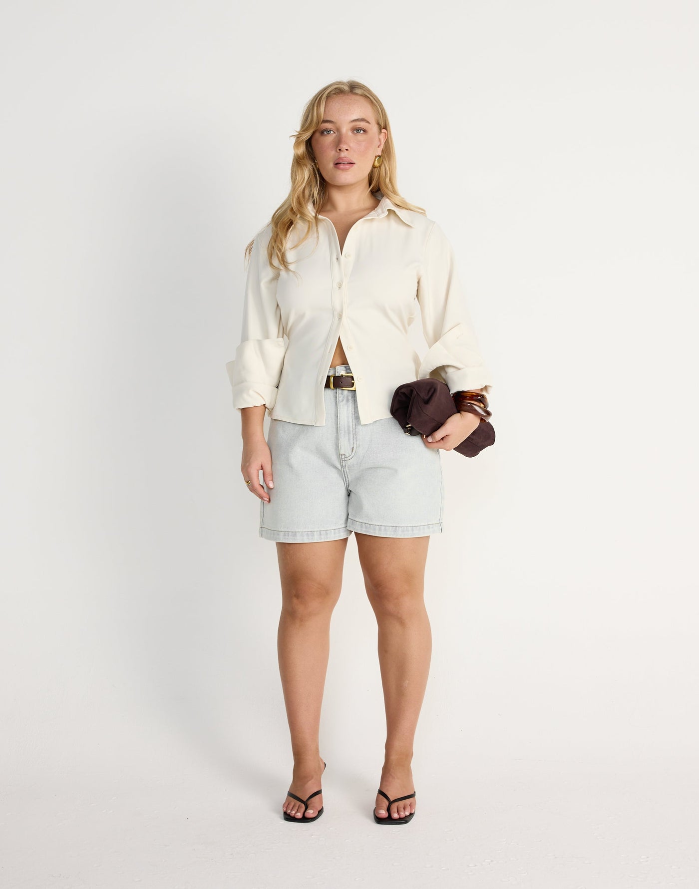 Lucas Denim Shorts (Light Blue) - CHARCOAL CLOTHING - Mid to high waisted wide leg denim shorts - Women's Shorts - Charcoal Clothing