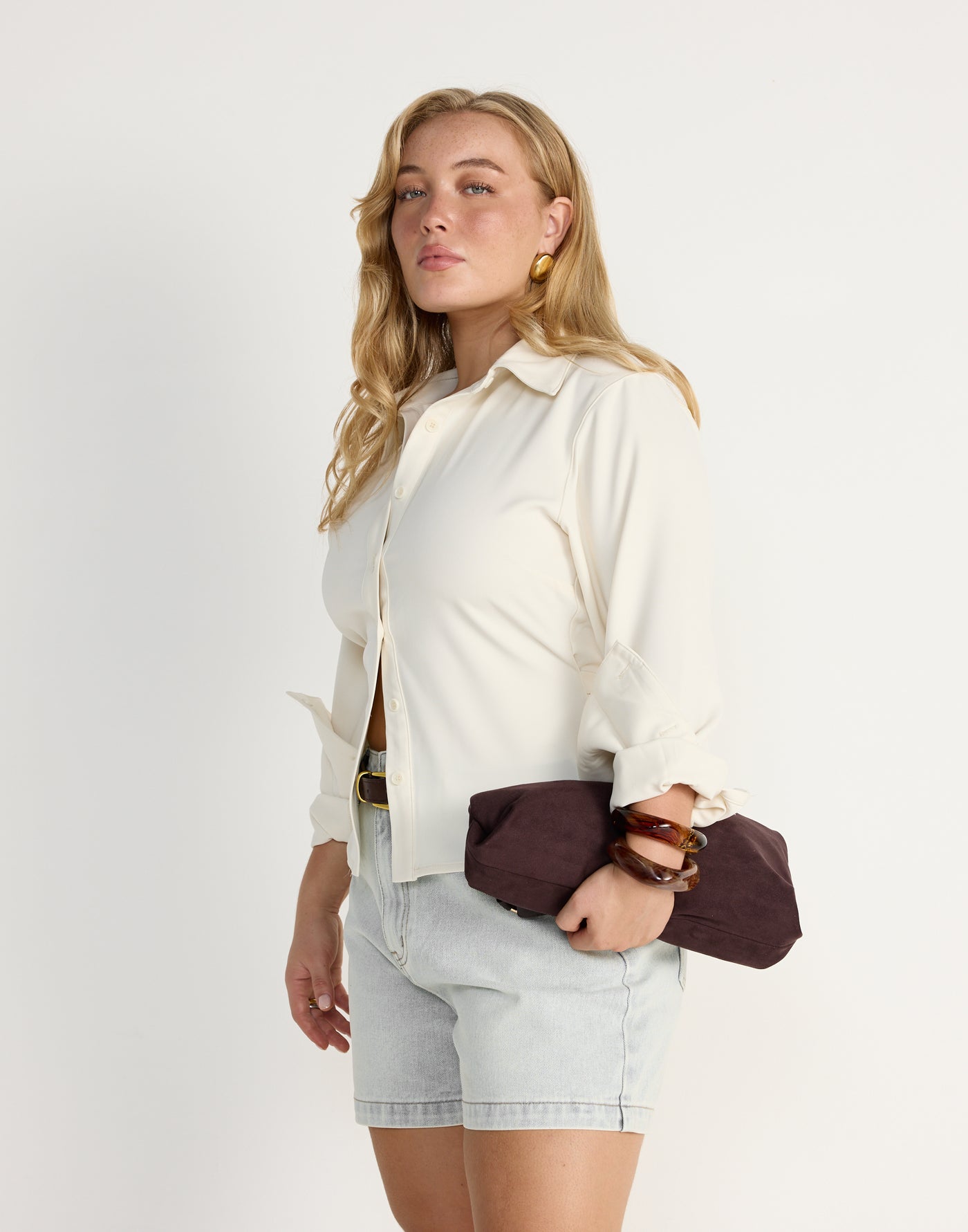 Alice Shirt (Oat) | CHARCOAL Exclusive - Adjustable Waist Collared Long Sleeve Shirt - Women's Top - Charcoal Clothing