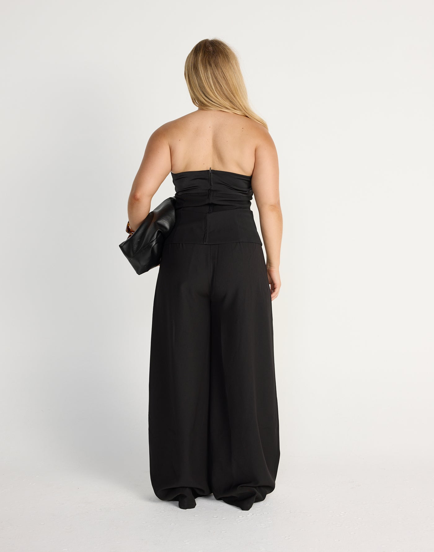 Suki Top (Black) | CHARCOAL Exclusive - Satin Detail Strapless Suiting Top - Women's Top - Charcoal Clothing
