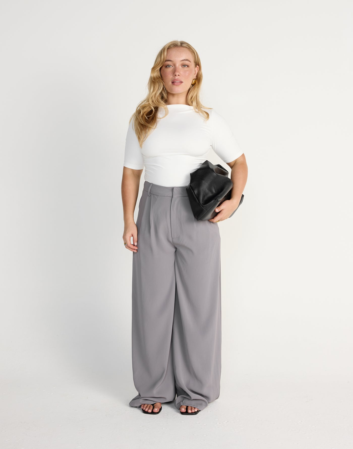 Caprice Top (White) | CHARCOAL EXCLUSIVE | Short sleeved bodycon butter jersey highneck top - Women's Top - Charcoal Clothing