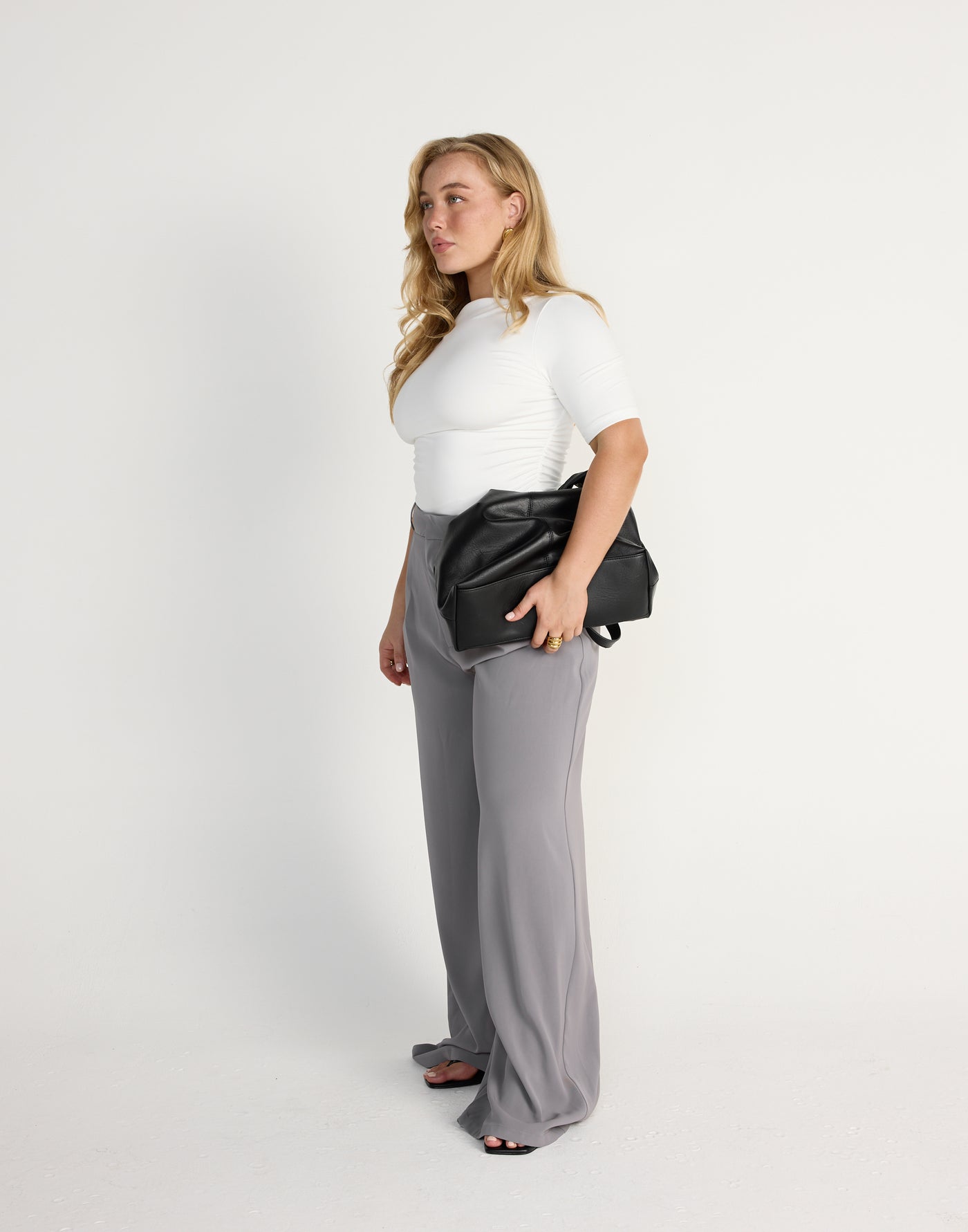 Caprice Top (White) | CHARCOAL EXCLUSIVE | Short sleeved bodycon butter jersey highneck top - Women's Top - Charcoal Clothing