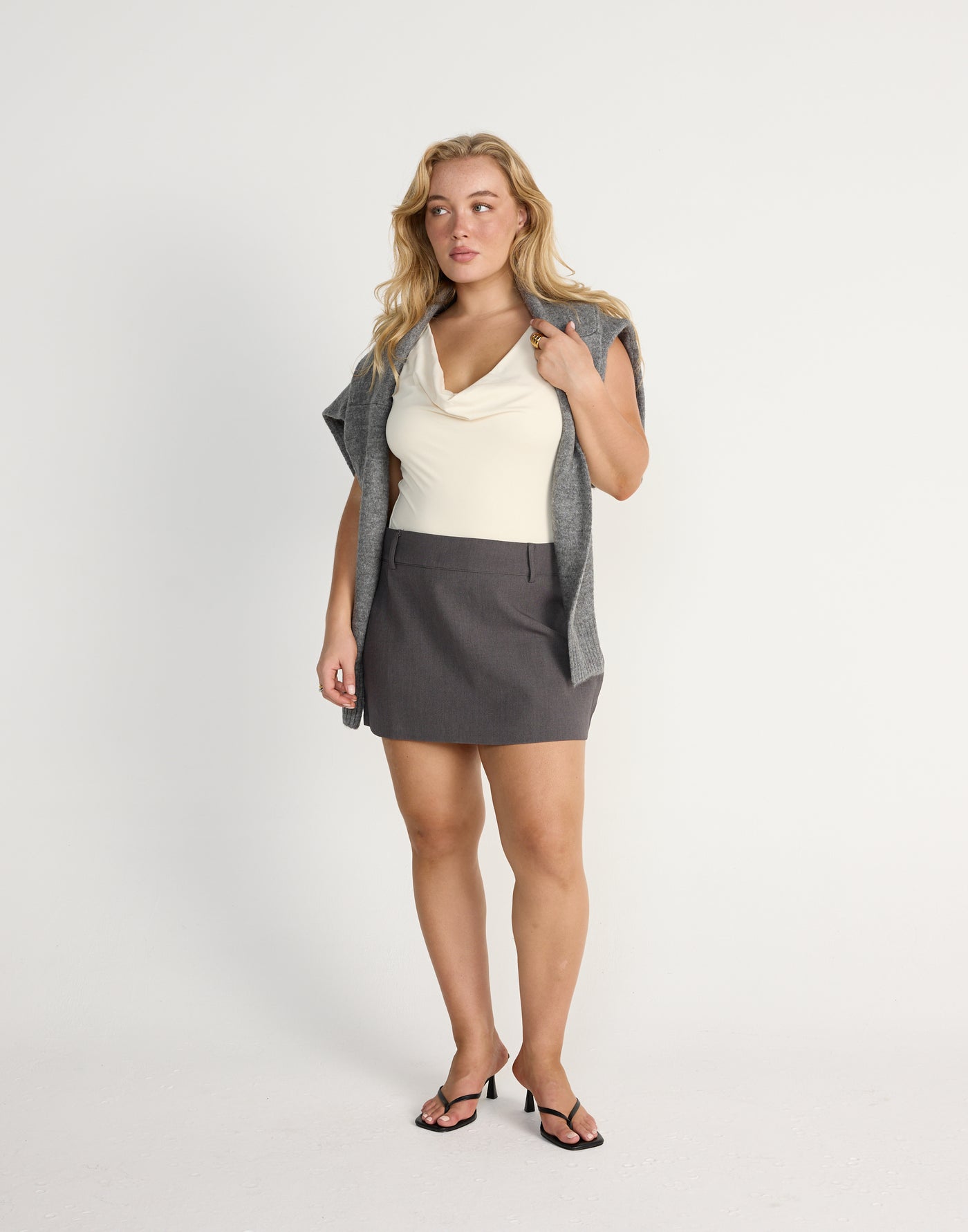 Josette Top (Oat) | CHARCOAL EXCLUSIVE | Cowl neck butter jersey fabrication longline top - Women's Top - Charcoal Clothing