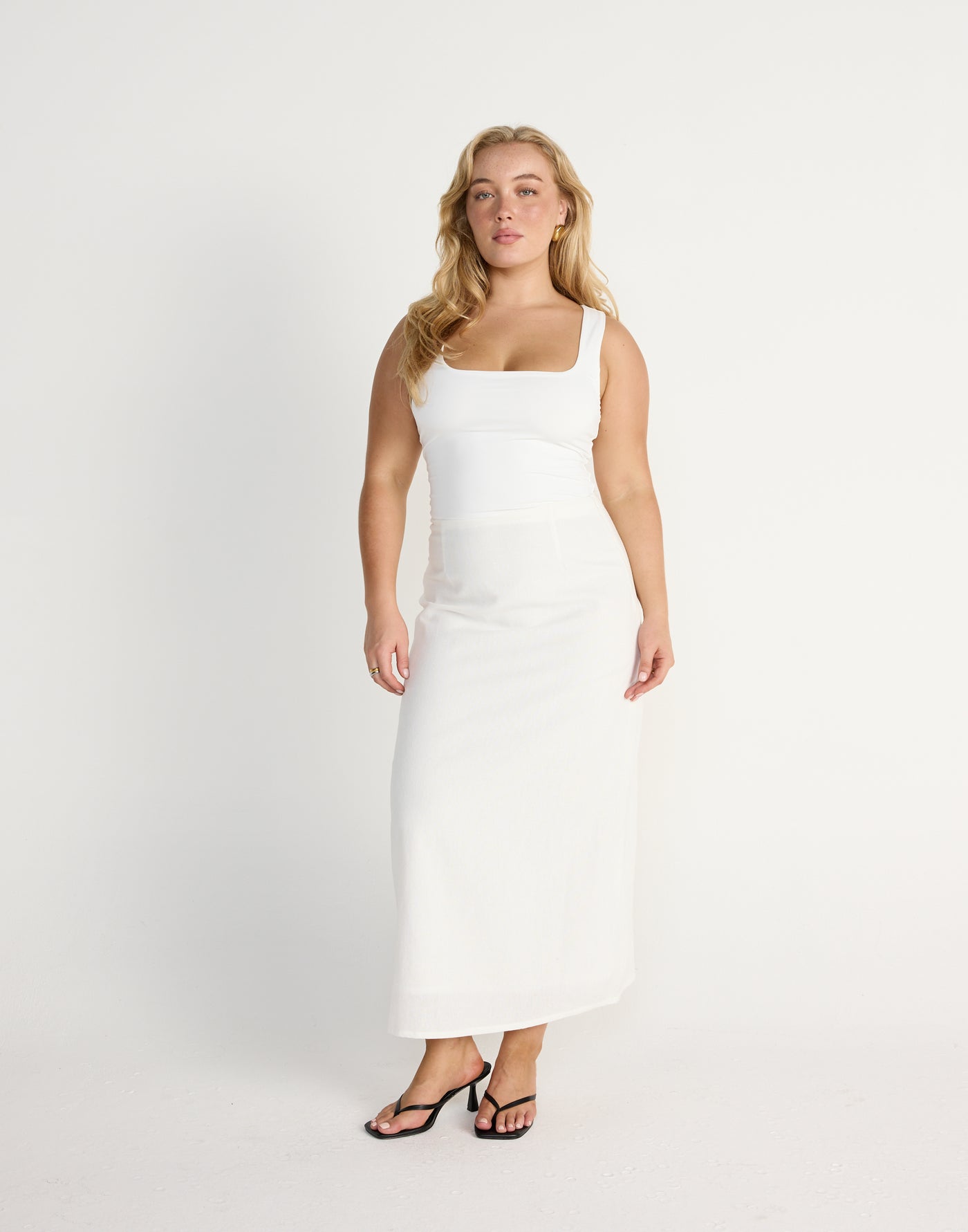 Alliance Top (White) - Square Neck Lined Tank Top - Women's Top - Charcoal Clothing