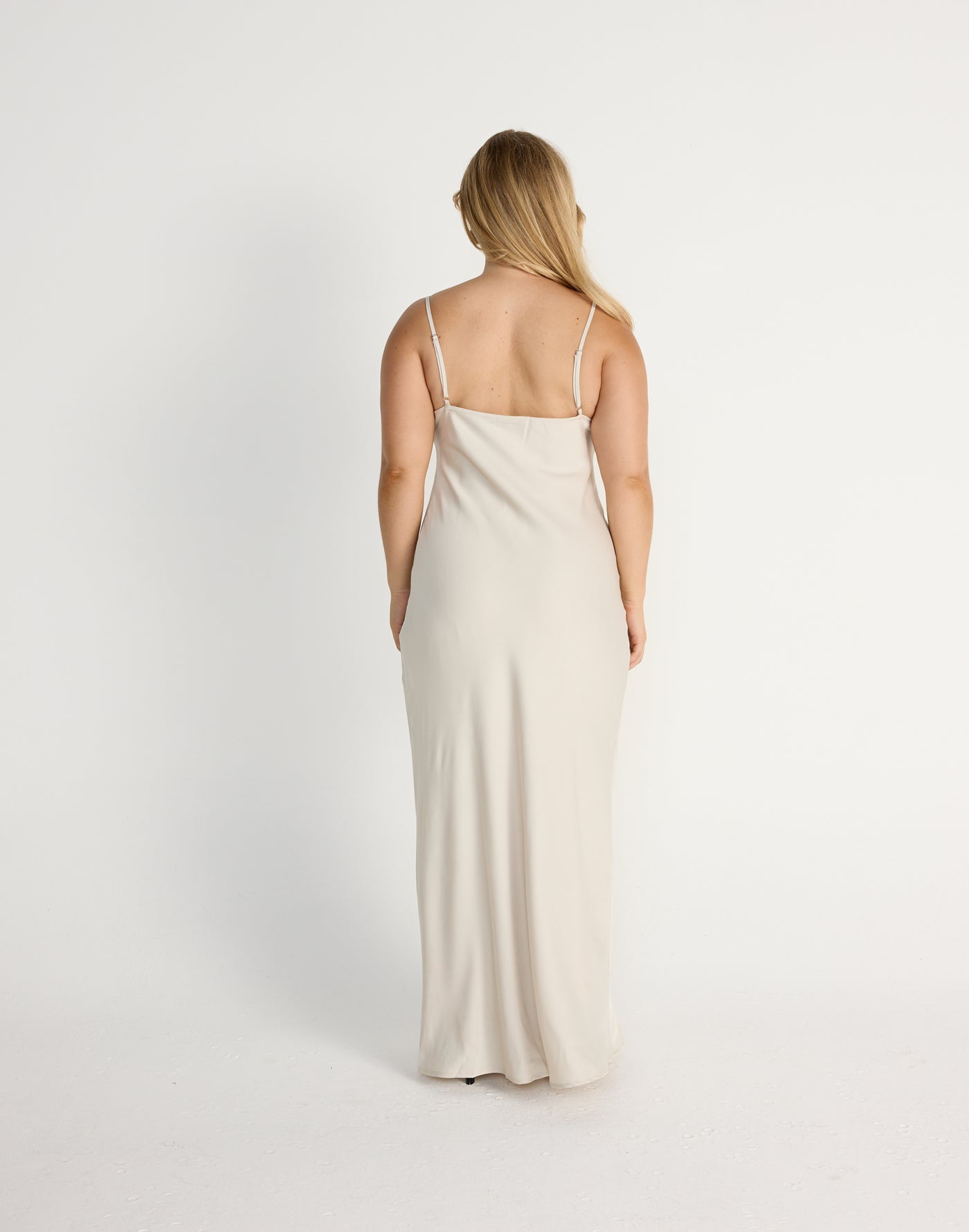 Fated Maxi Dress (Oat) | CHARCOAL Exclusive - Lace Detail Flowy Satin Maxi Dress - Women's Dress - Charcoal Clothing