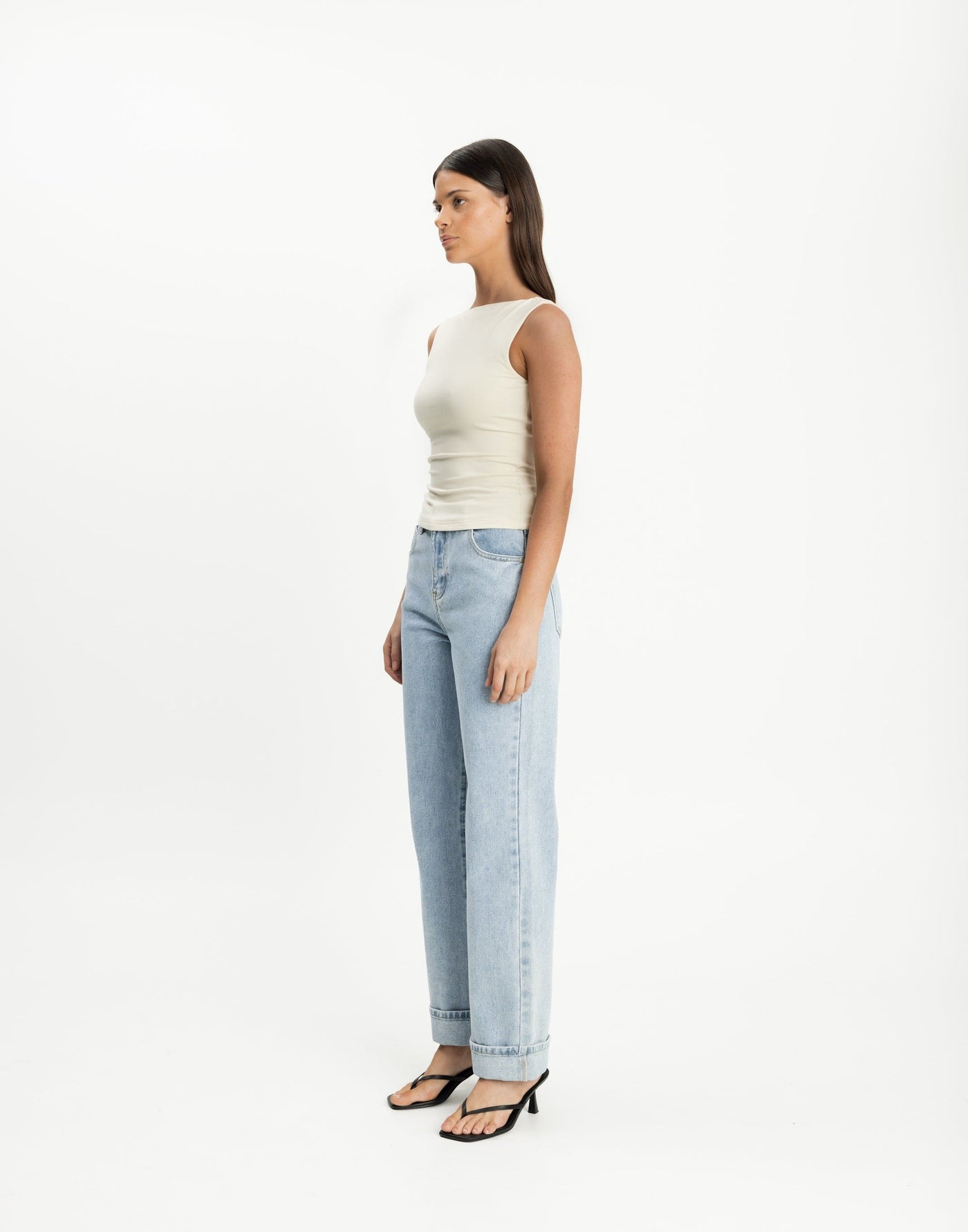 Heatwave Top (Oat) | CHARCOAL Exclusive - Boat Neckline Bodycon Butter Jersey Top - Women's Top - Charcoal Clothing