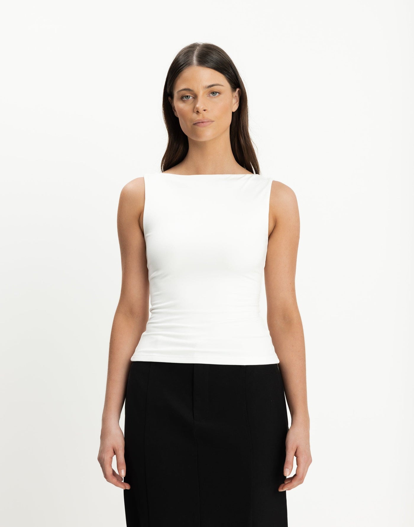 Heatwave Top (White) | CHARCOAL Exclusive - Boat Neckline Bodycon Butter Jersey Top - Women's Top - Charcoal Clothing