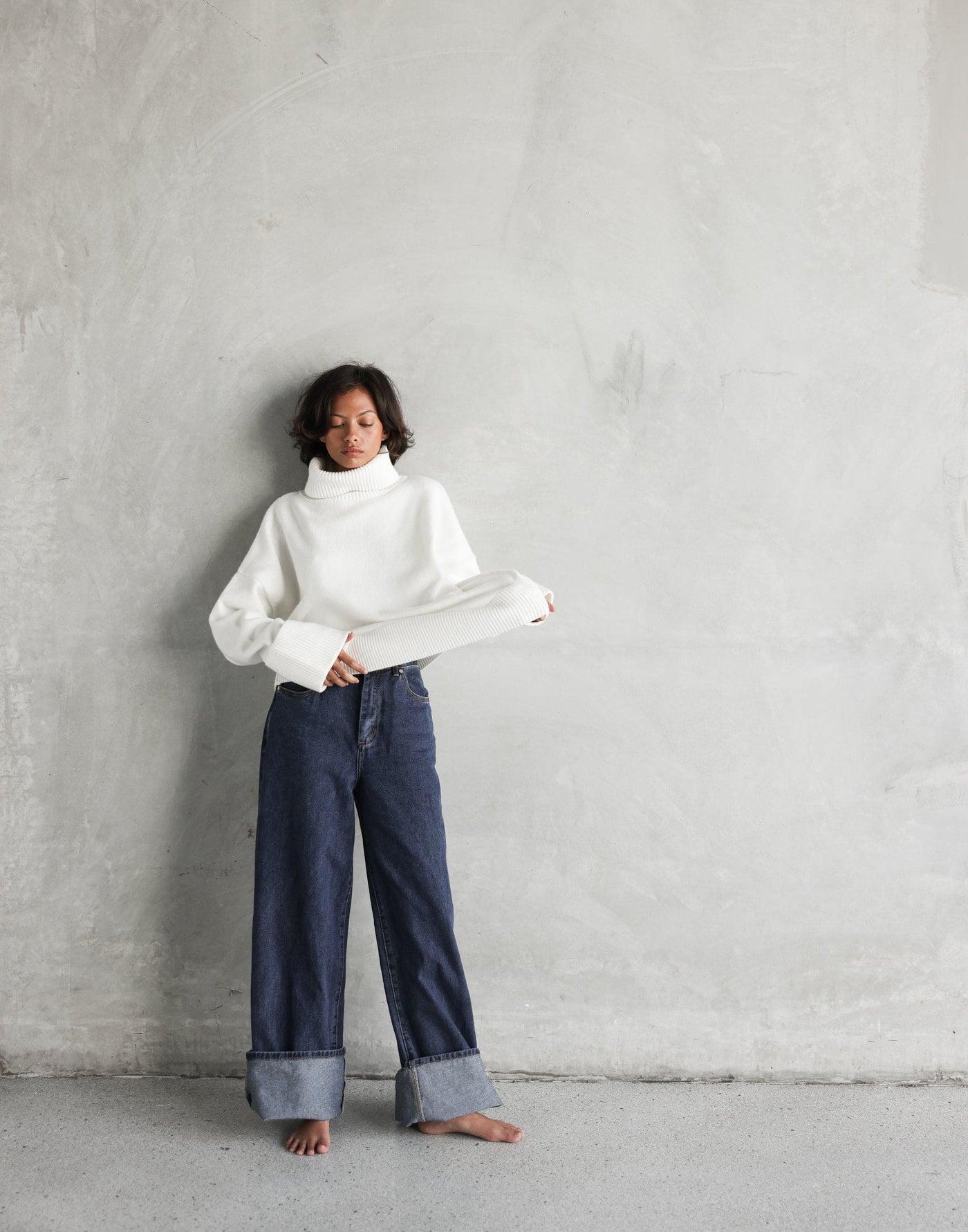 Colton Jeans (Dark Denim) | CHARCOAL Exclusive - High Rise Adjustable Cuff Detail Jeans - Women's Pants - Charcoal Clothing