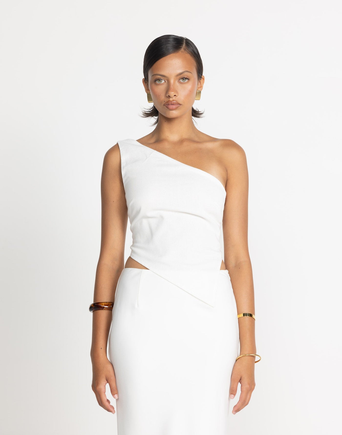 Lily-Rose Top (White) | CHARCOAL Exclusive - White Tie Up One Shoulder Top - Women's Top - Charcoal Clothing