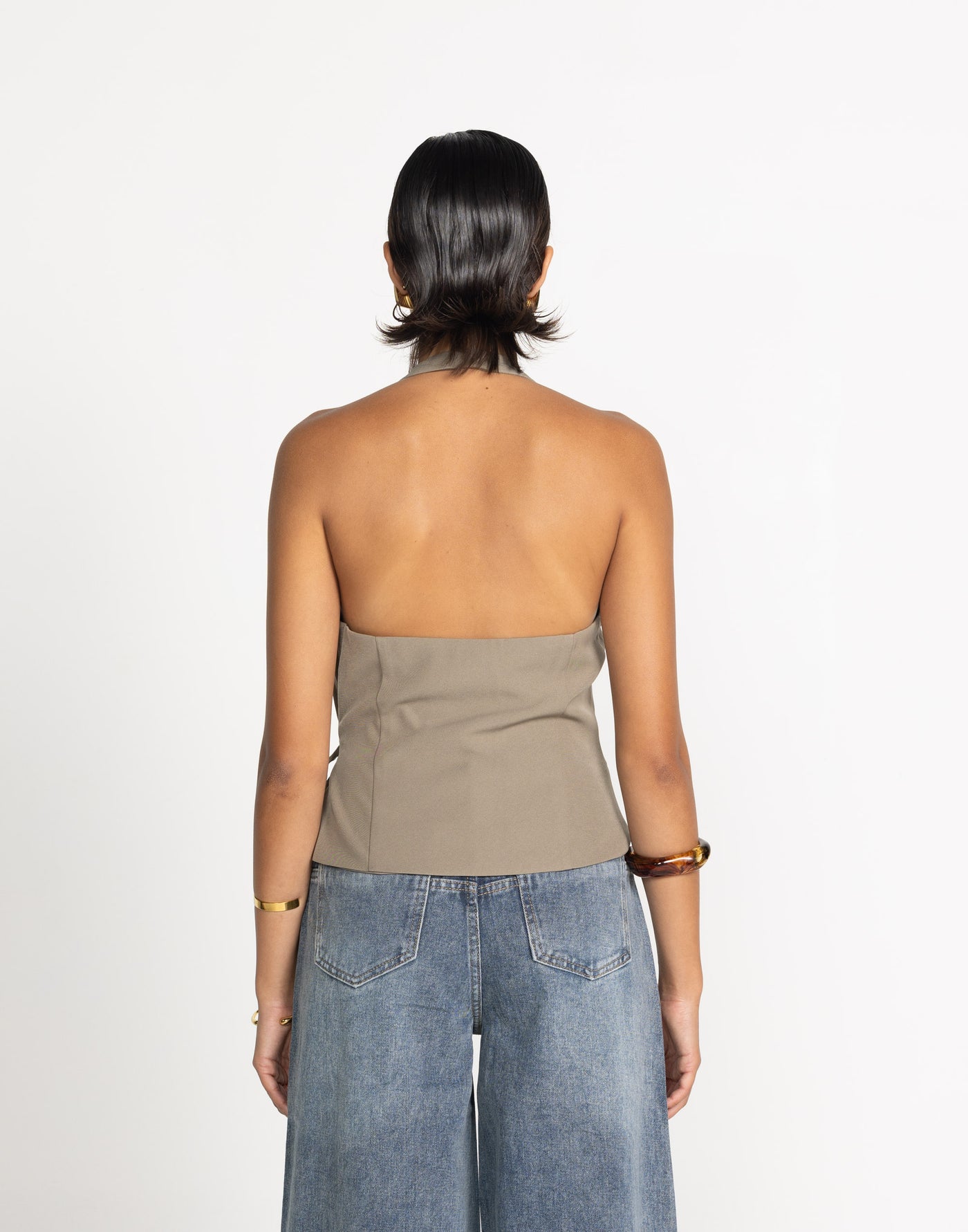 Malika Top (Stone) | CHARCOAL Exclusive - Stone V Neck Wrap Halter Top - Women's Top - Charcoal Clothing