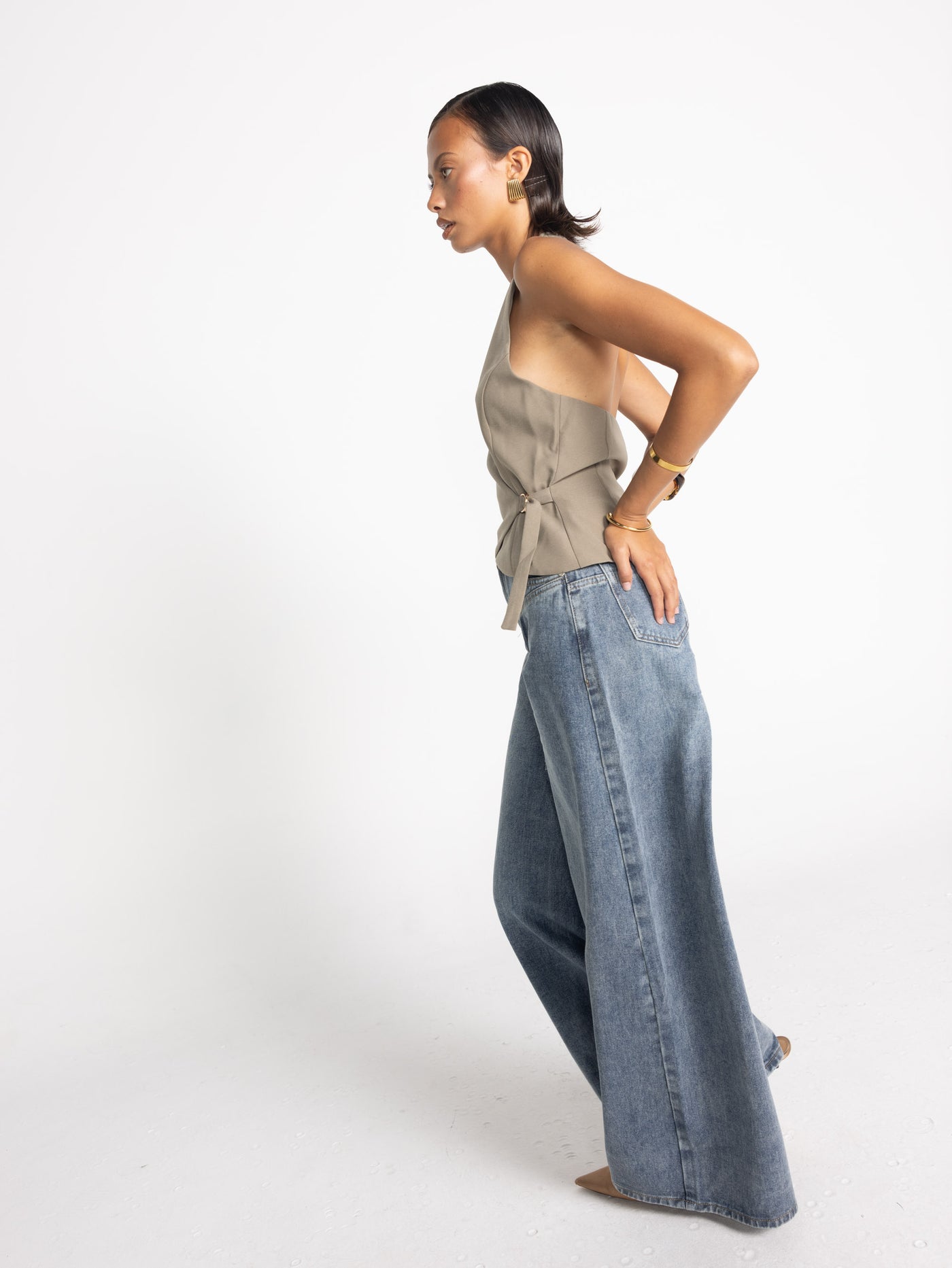 Malika Top (Stone) | CHARCOAL Exclusive - Stone V Neck Wrap Halter Top - Women's Top - Charcoal Clothing