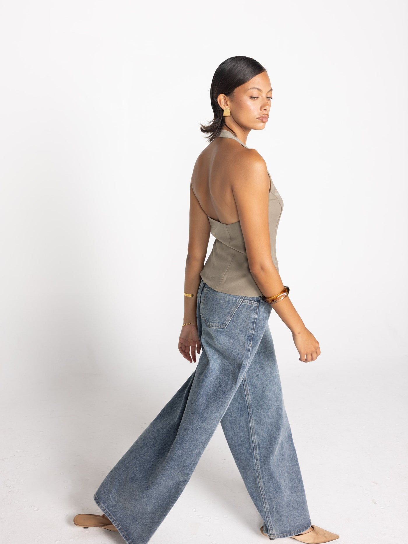 Malika Top (Stone) | CHARCOAL Exclusive - Stone V Neck Wrap Halter Top - Women's Top - Charcoal Clothing