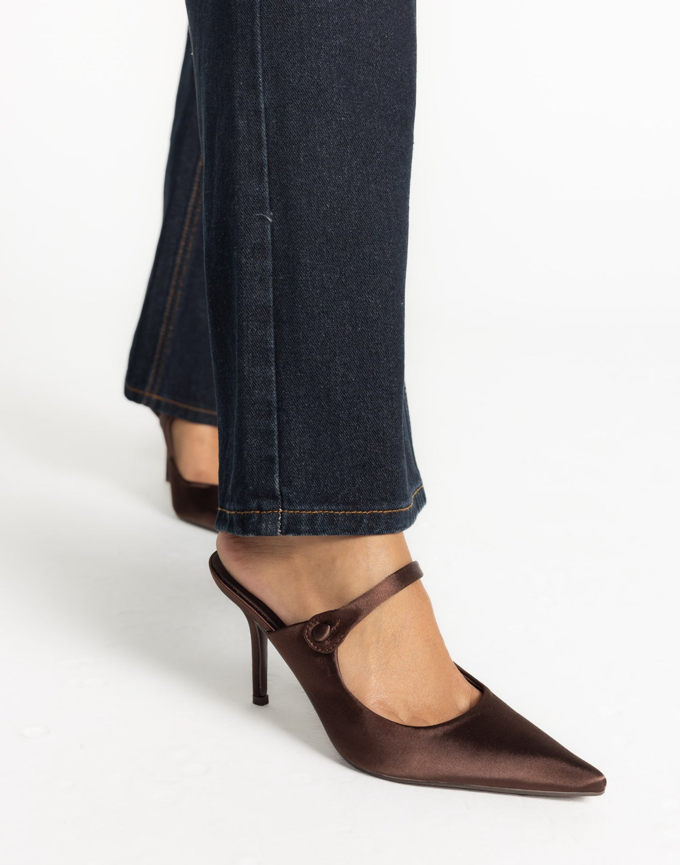 Kalio Heels (Espresso Satin) - By Billini - Pointed Toe Mid Stiletto Brown Heel - Women's Shoes - Charcoal Clothing