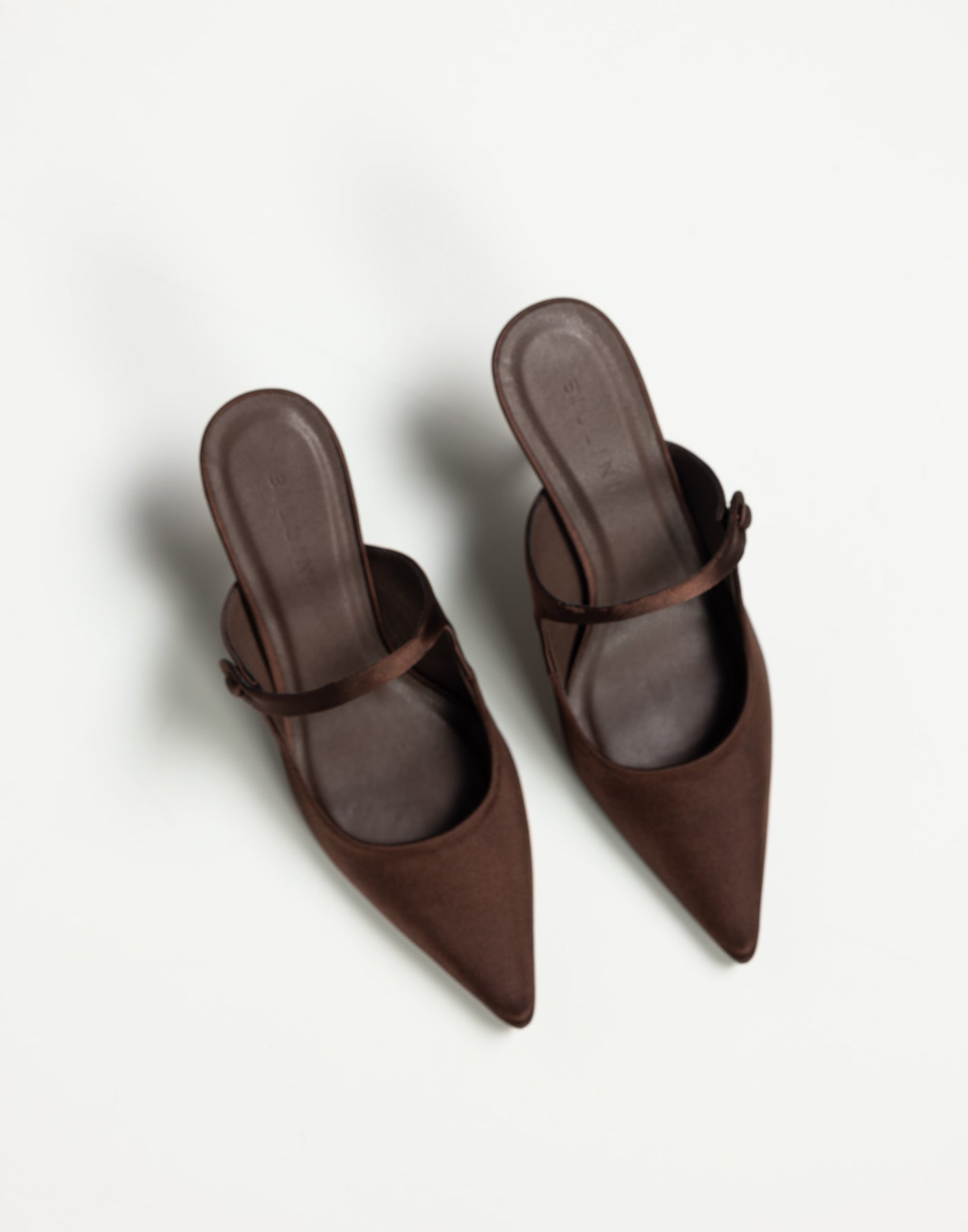 Kalio Heels (Espresso Satin) - By Billini - Pointed Toe Mid Stiletto Brown Heel - Women's Shoes - Charcoal Clothing