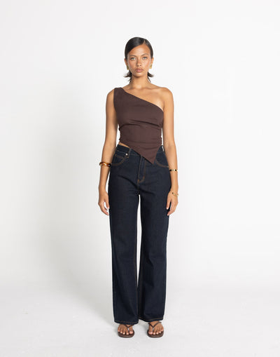 Lily-Rose Top (Chocolate) | CHARCOAL Exclusive - Chocolate Brown Tie Up One Shoulder Top - Women's Top - Charcoal Clothing