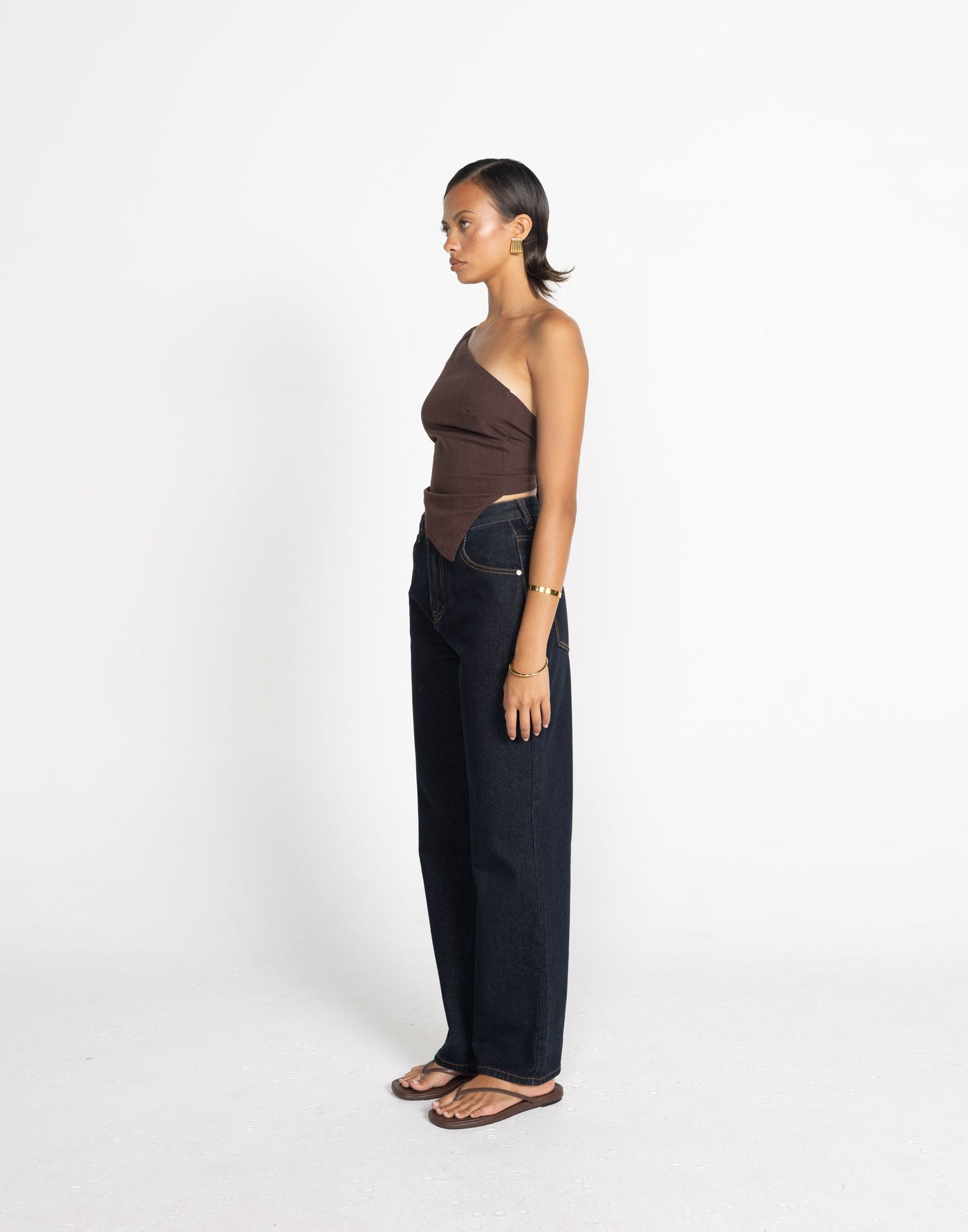Lily-Rose Top (Chocolate) | CHARCOAL Exclusive - Chocolate Brown Tie Up One Shoulder Top - Women's Top - Charcoal Clothing